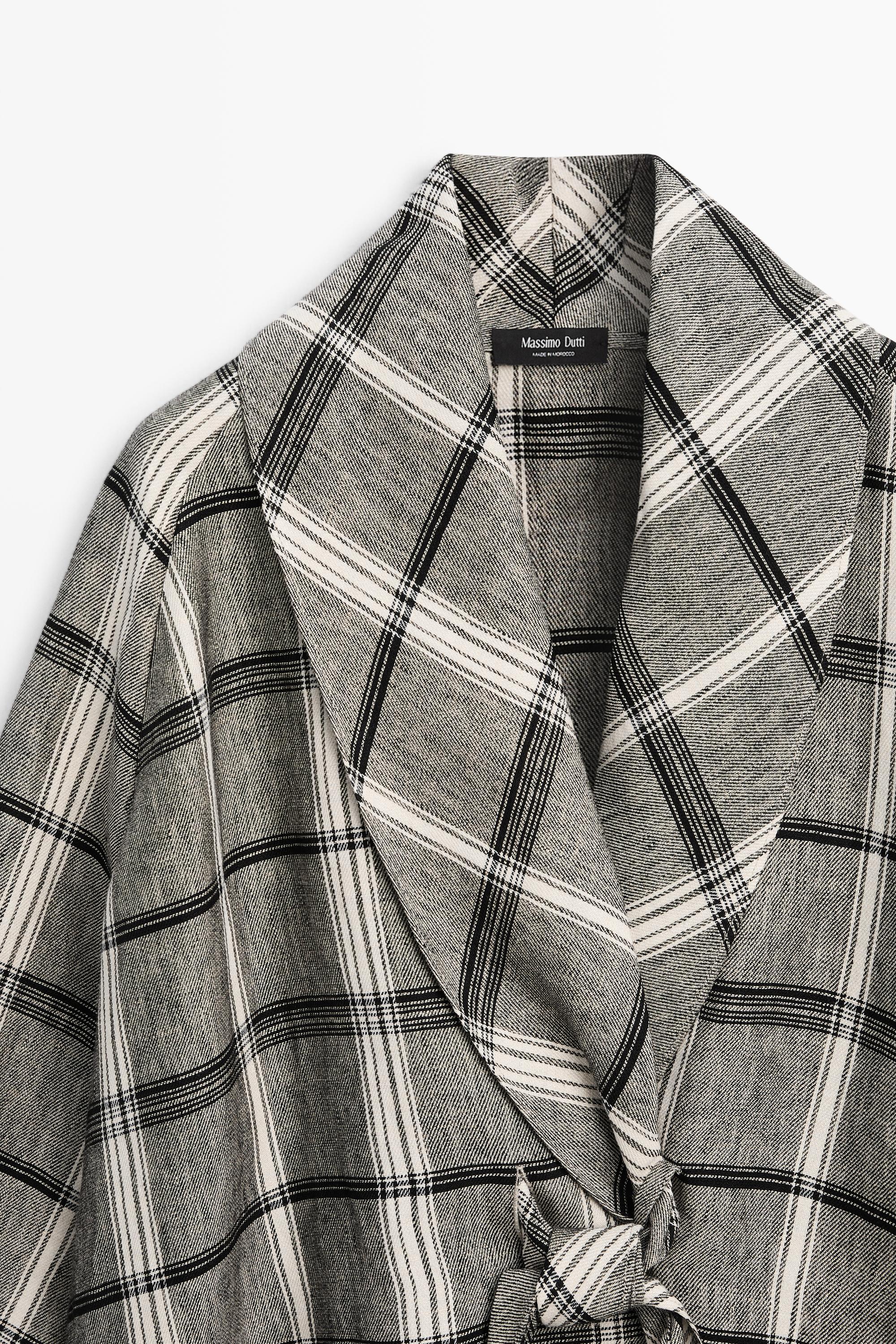 Check tie-detail overshirt — MEDIUM GREY