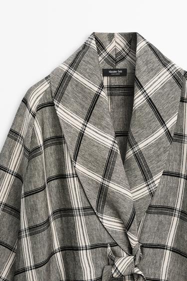 Check tie-detail overshirt — MEDIUM GREY 9