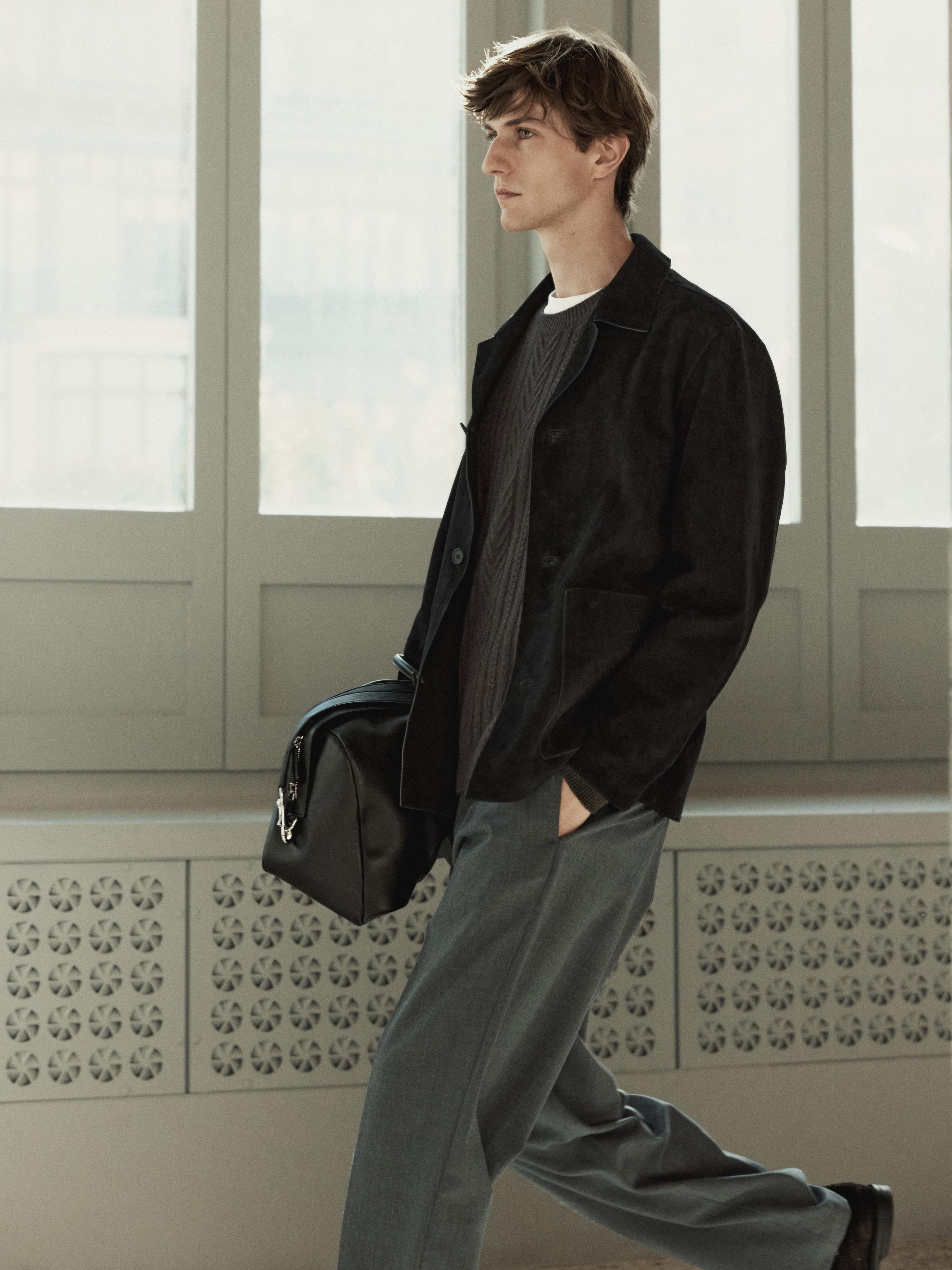 Suede leather jacket with pockets — BLACK