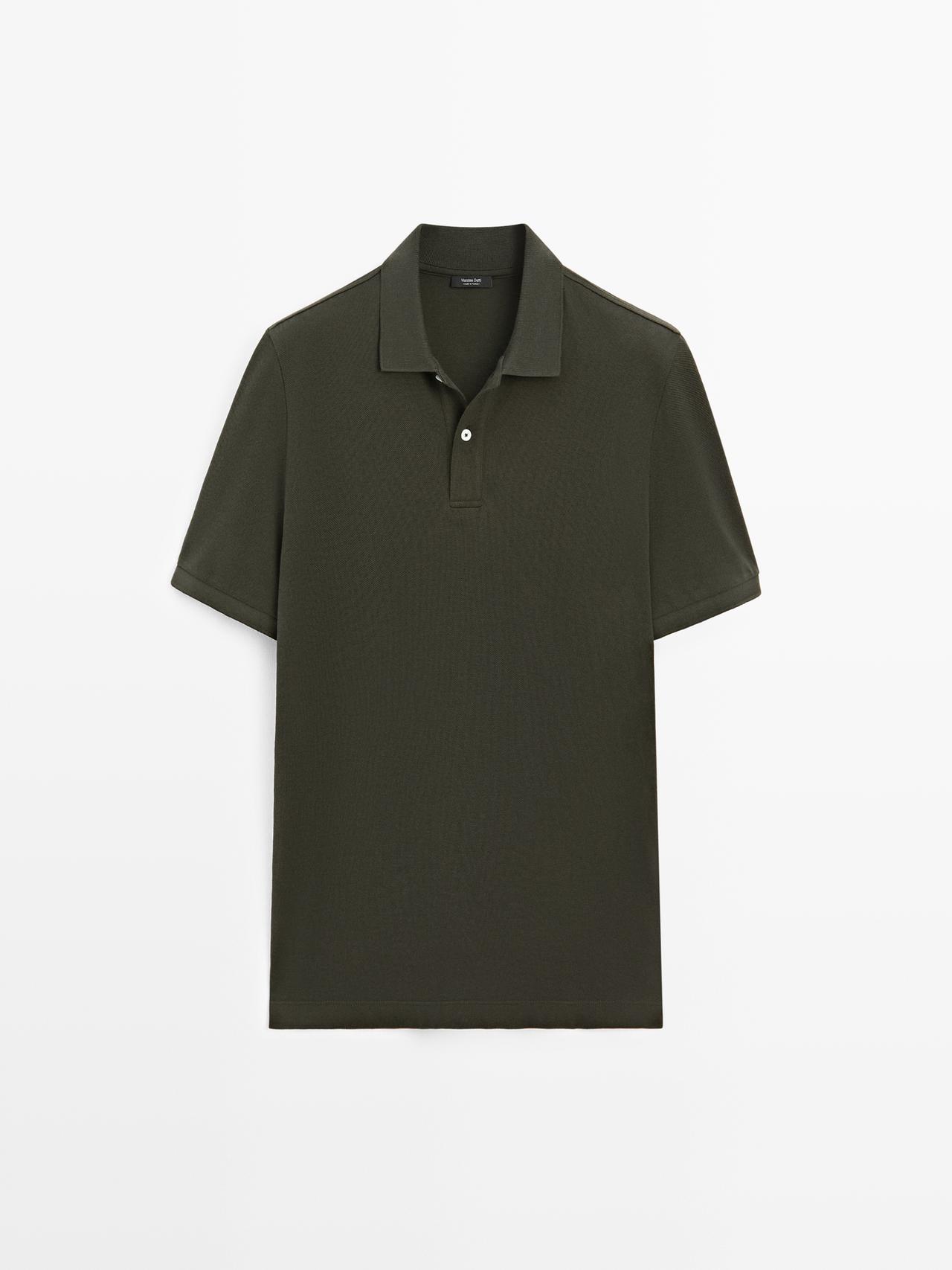 Polo In Piqué Con Microstruttura In Cotone - Verde Muschio - M - Massimo Dutti - Maschile