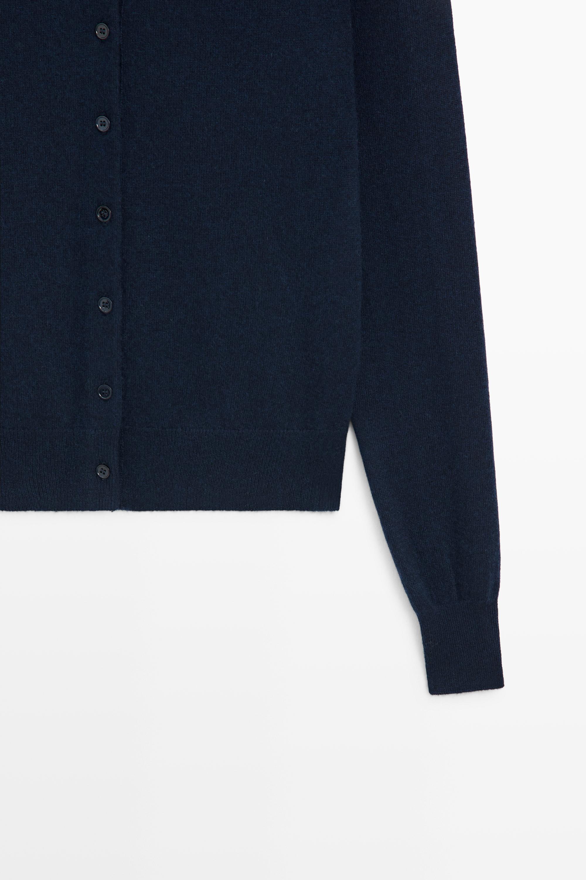 100% cashmere knit polo collar cardigan — NAVY BLUE