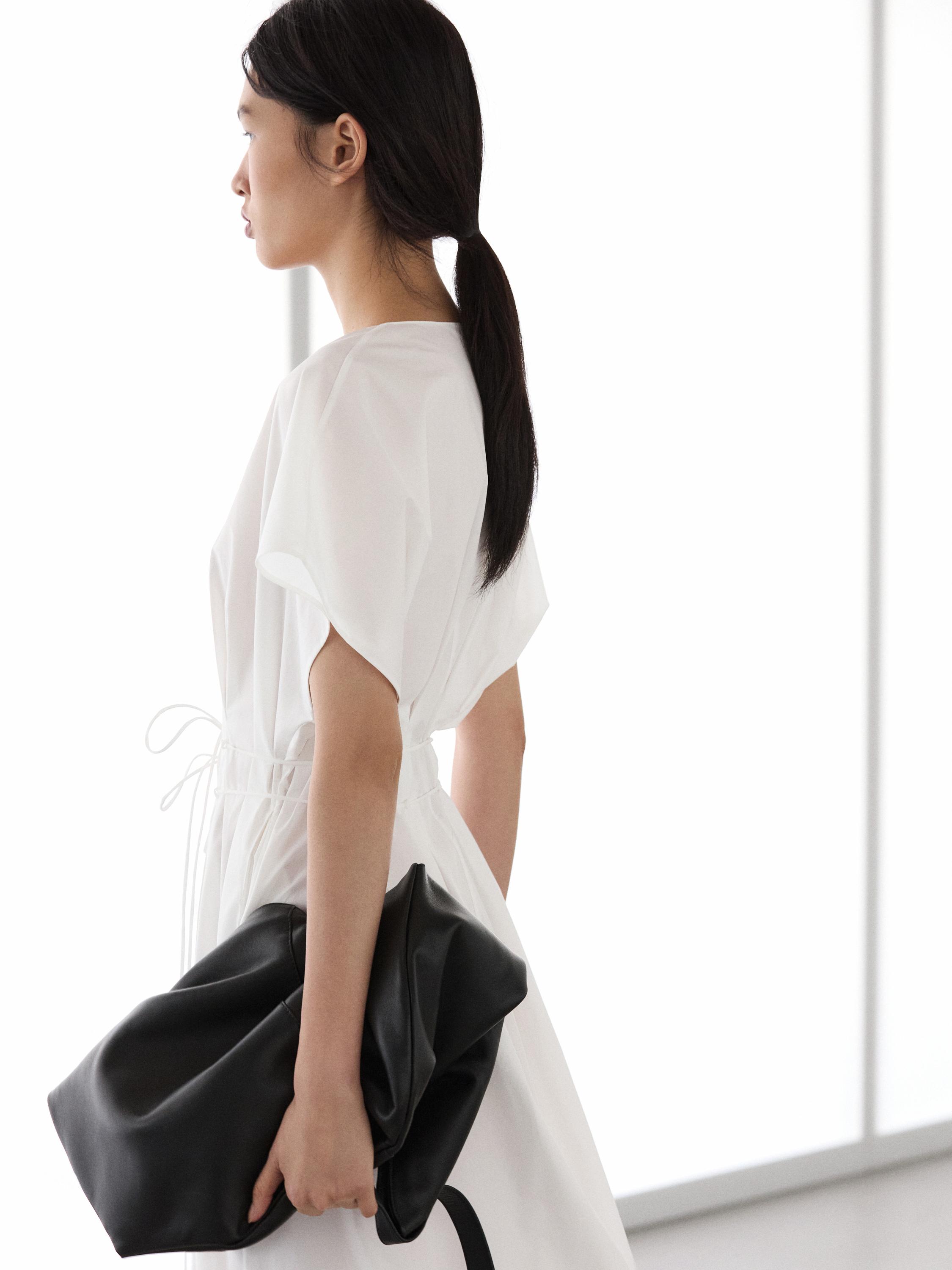 Poplin flounce midi dress — WHITE