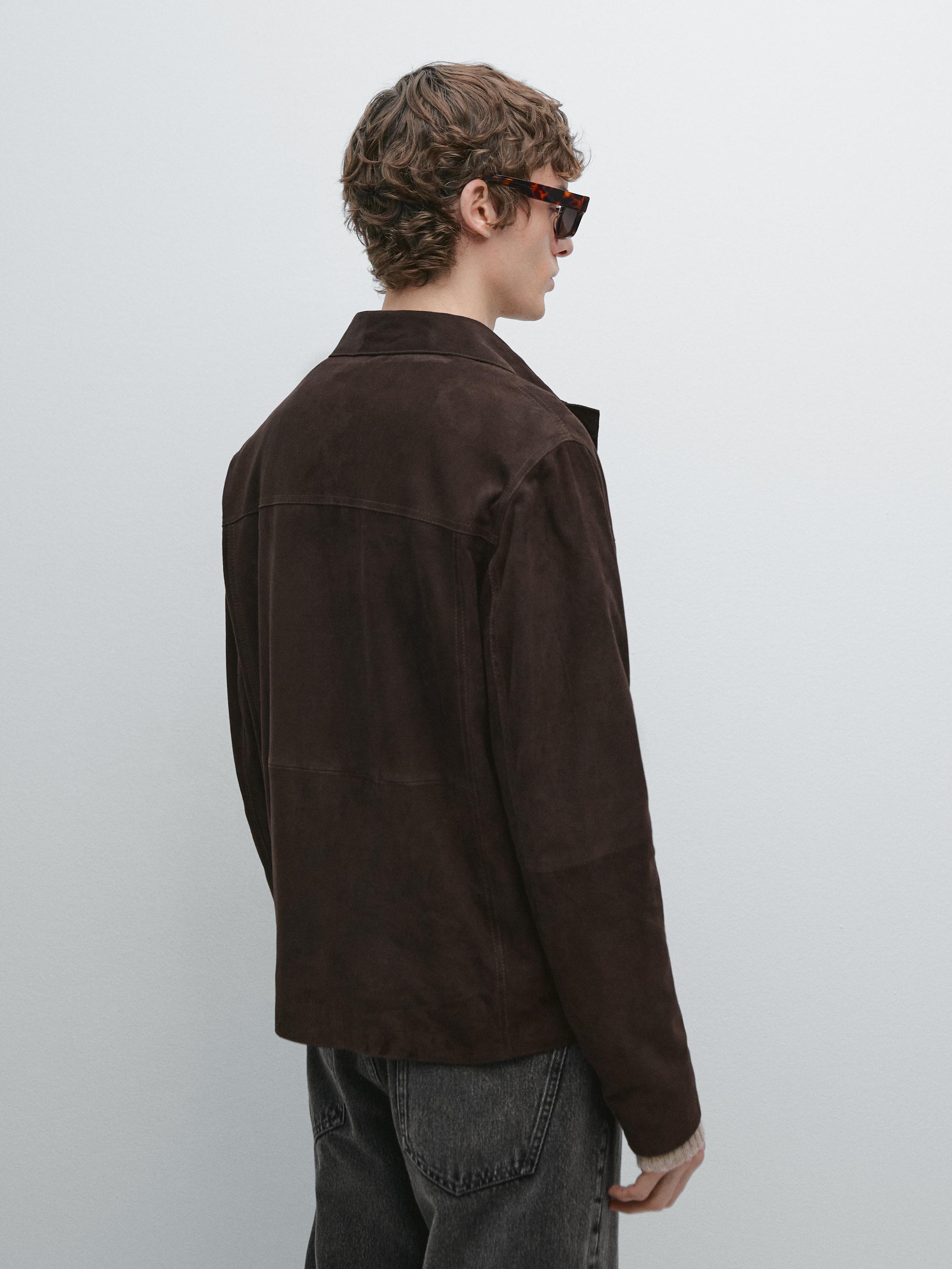 Suede leather jacket with pockets — BROWN