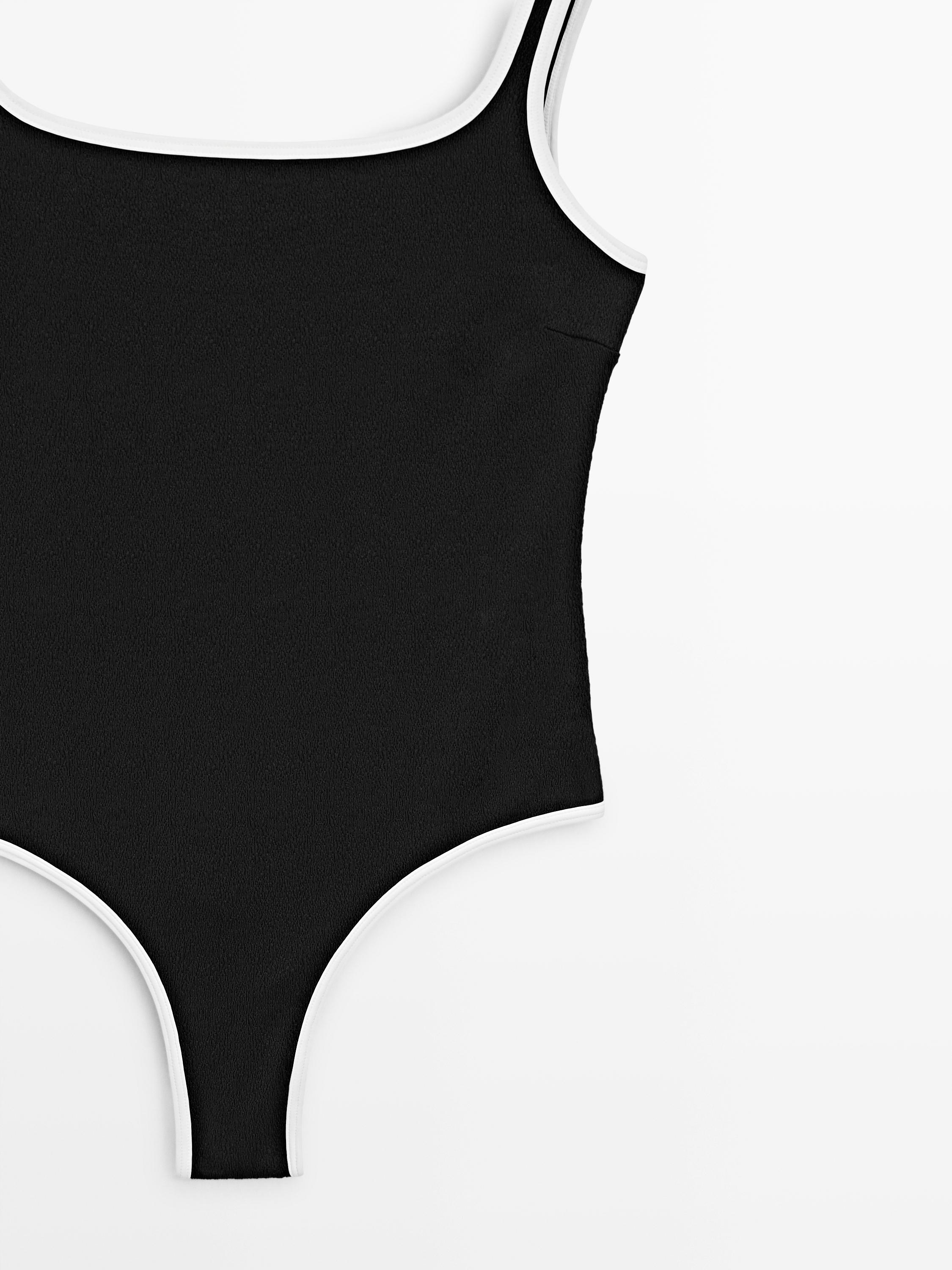 Contrast texture swimsuit — BLACK