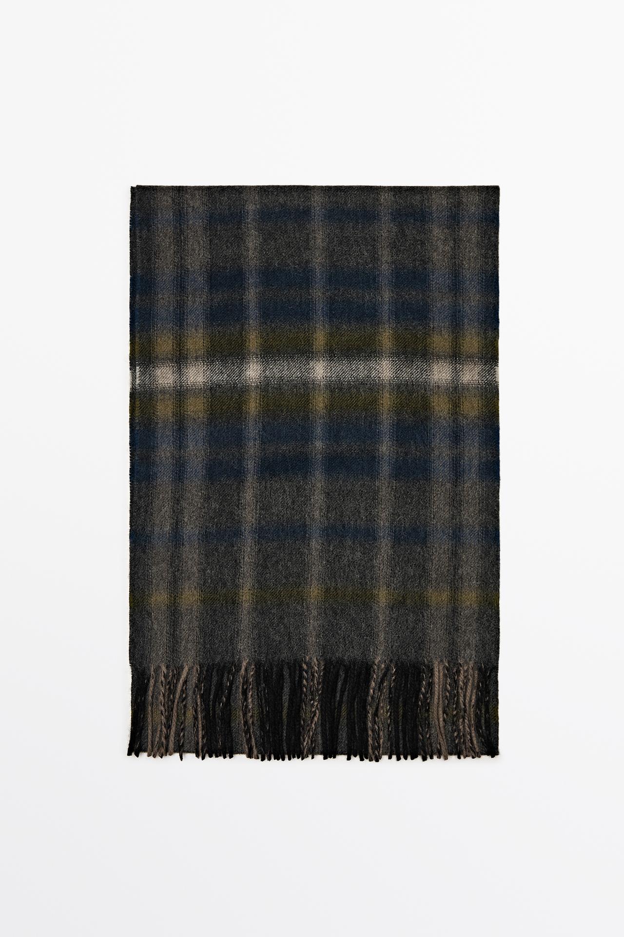 100% cashmere checked scarf — GREY BLUE