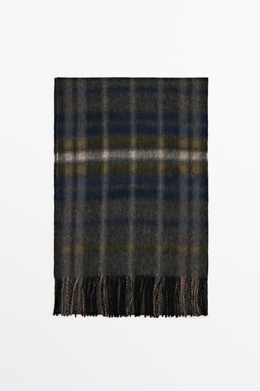 100% cashmere checked scarf — GREY BLUE 1