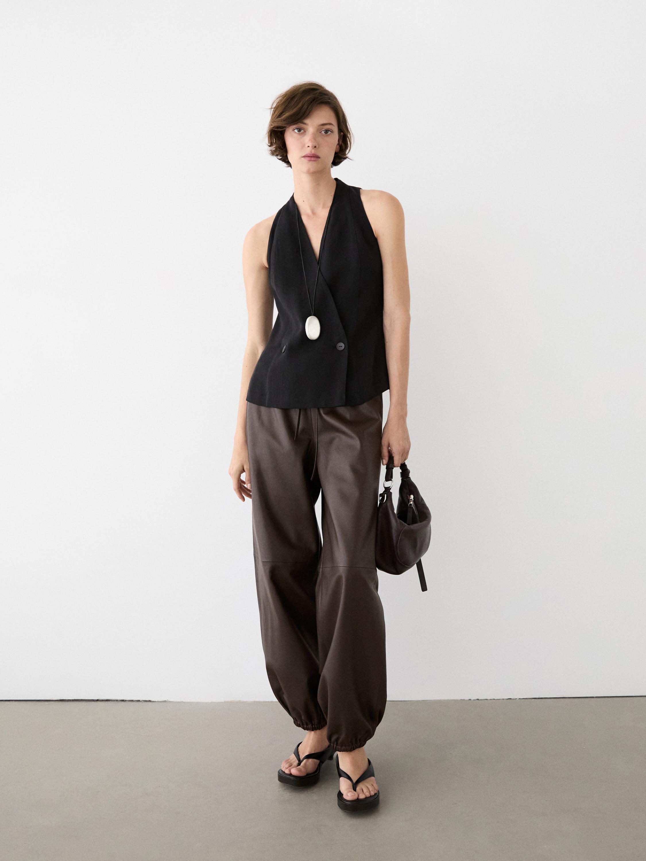 Nappa leather sarouel trousers — BROWN