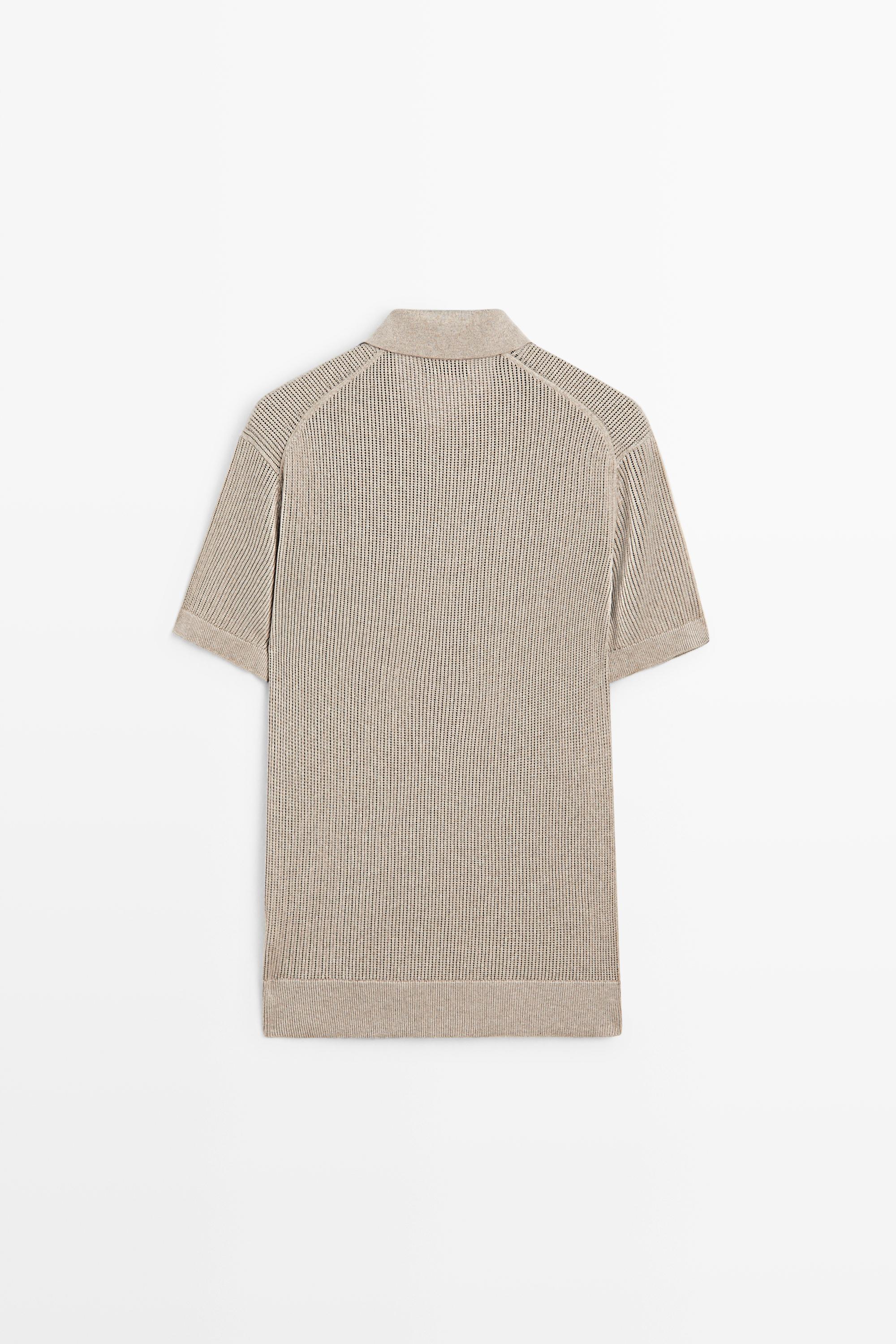 Cotton-blend V-neck knit polo shirt — MINK