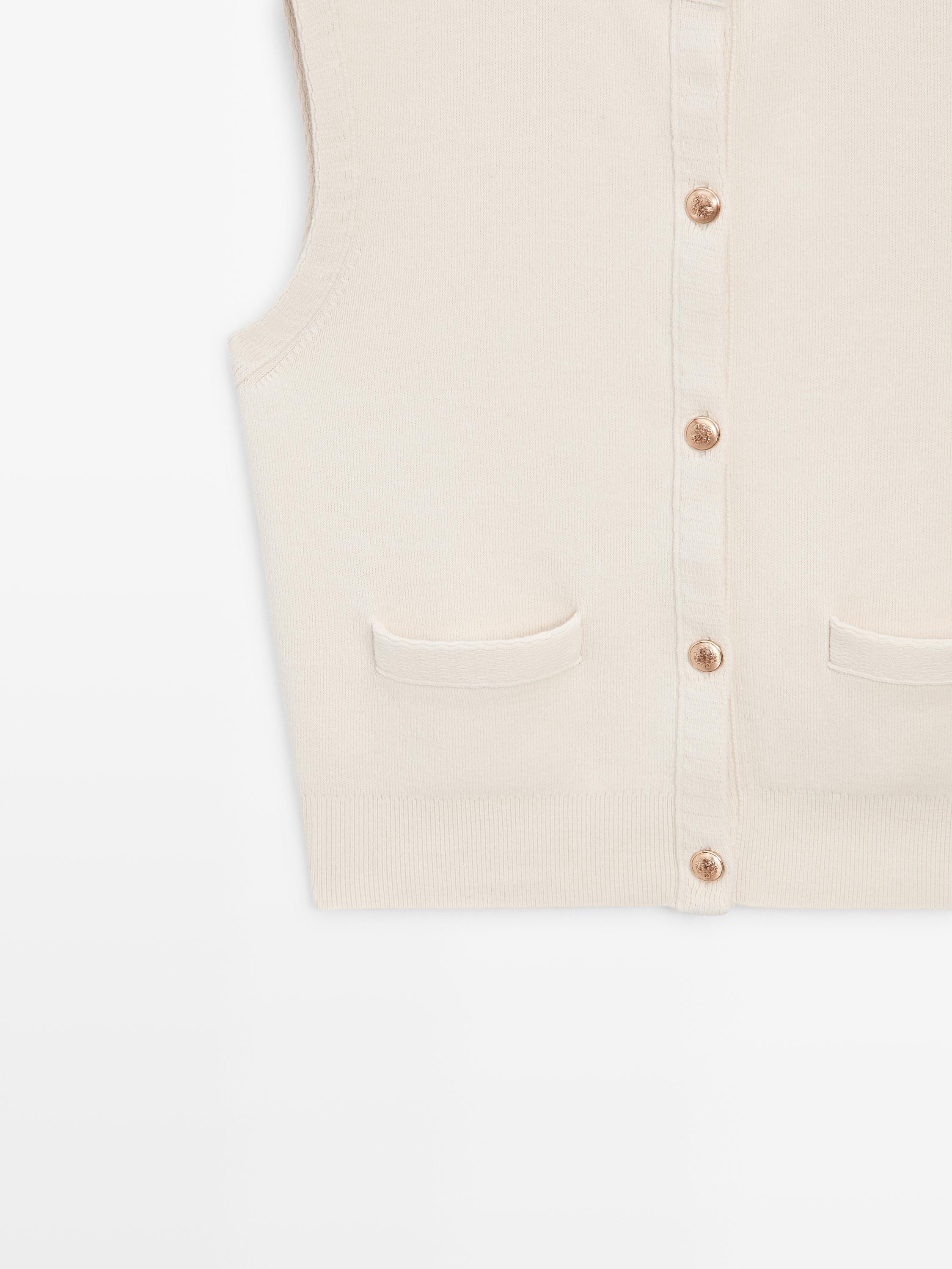 Cotton knit vest with pocket details — CREAM