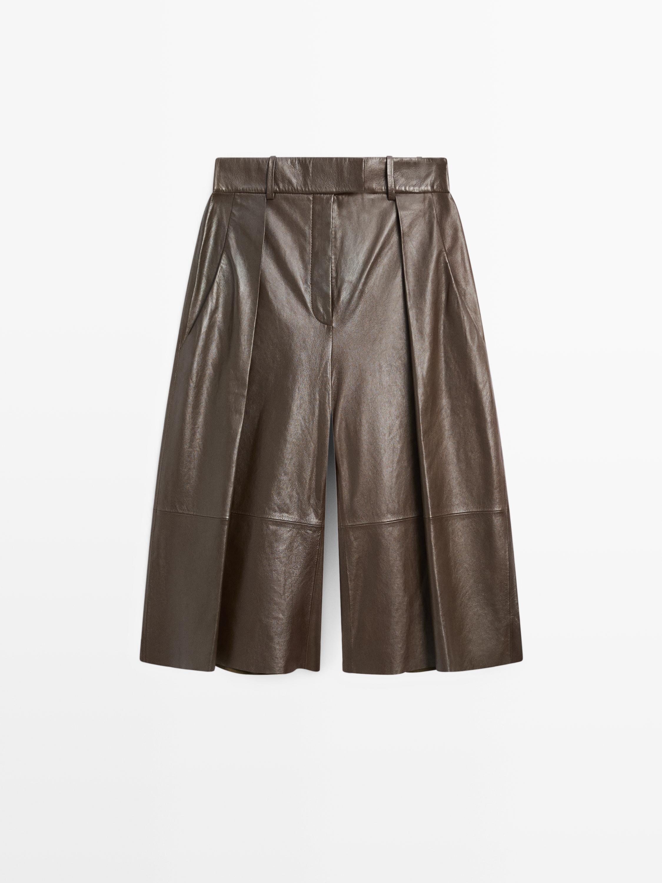 Long nappa leather Bermuda shorts with darts - STUDIO