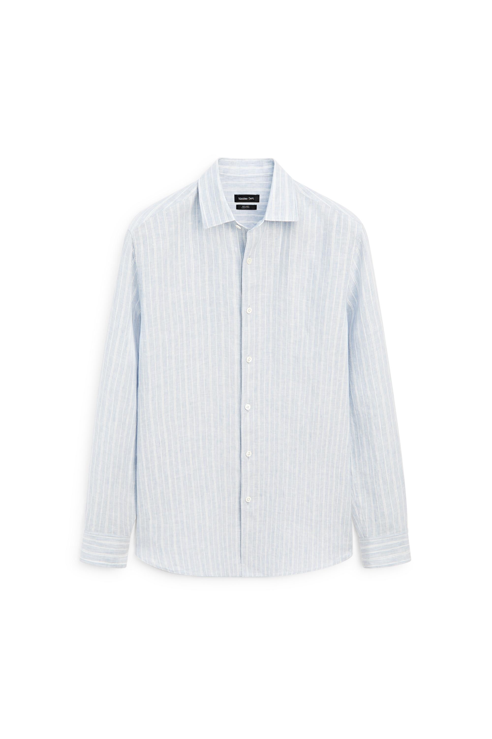 100% linen regular fit faded striped shirt — BLUE
