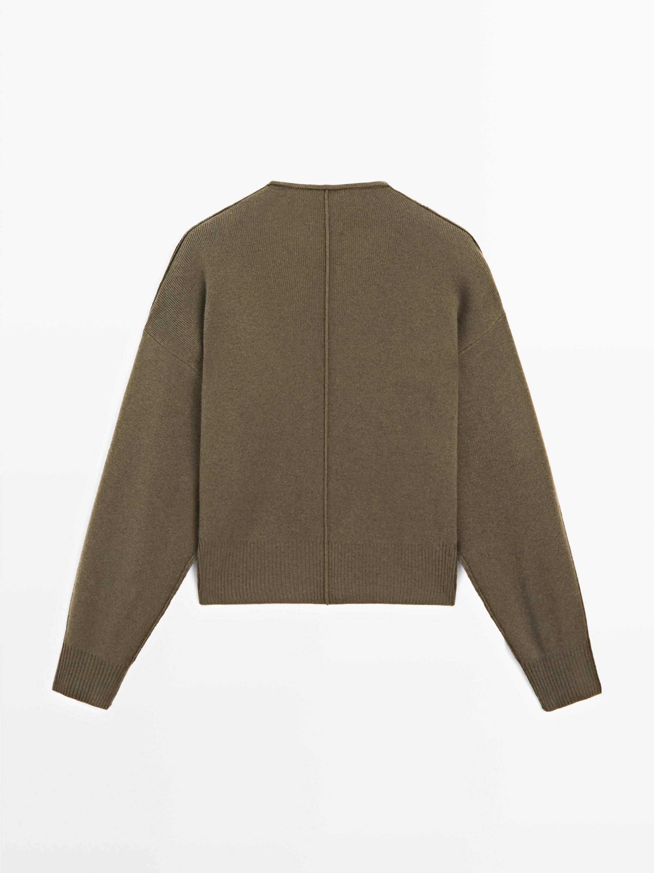 Wool blend knit cardigan with seam details · Khaki · Cardigan