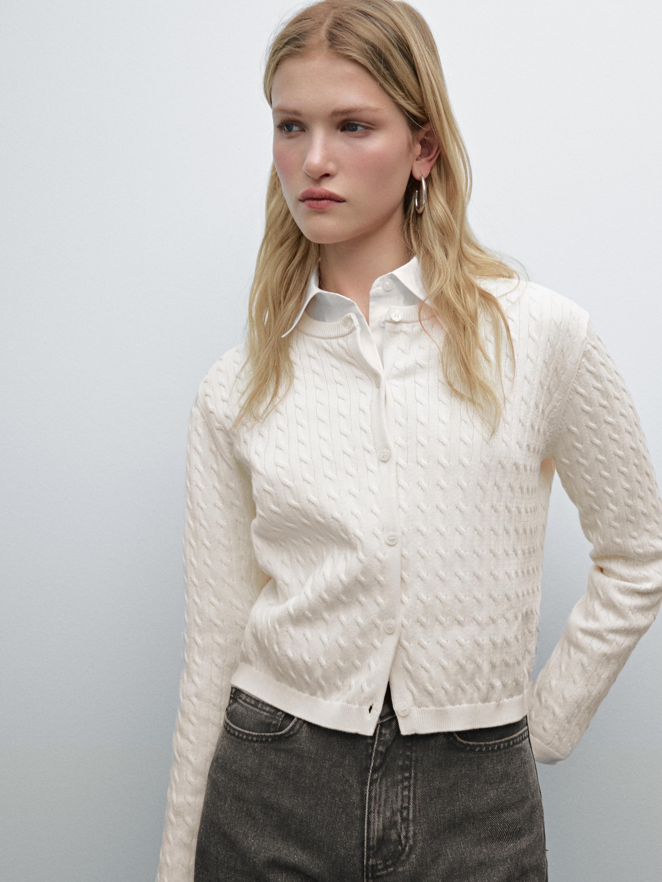 Cardigan in maglia a trecce 100% cotone