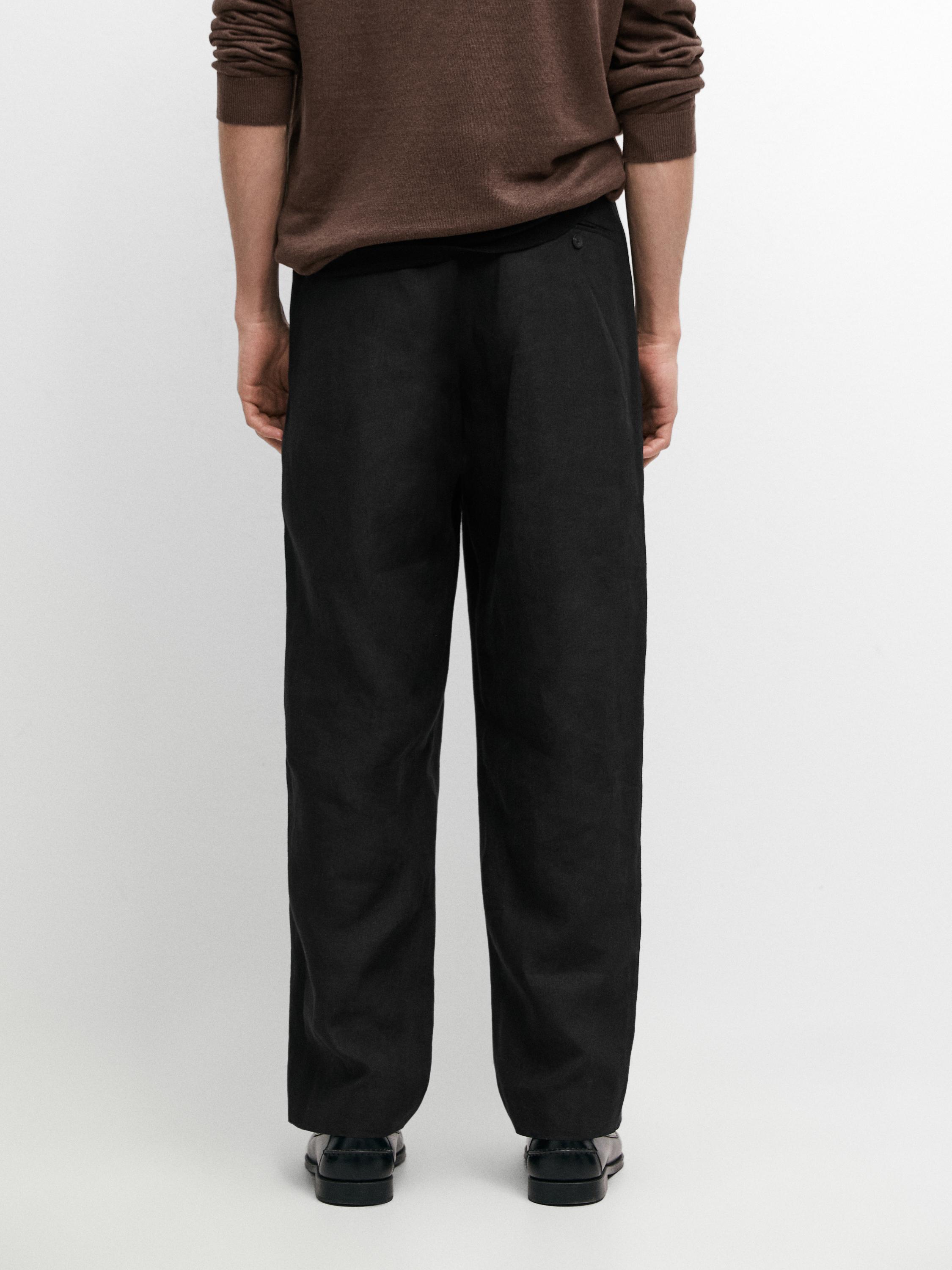 Linen tailored fit barrel trousers — BLACK
