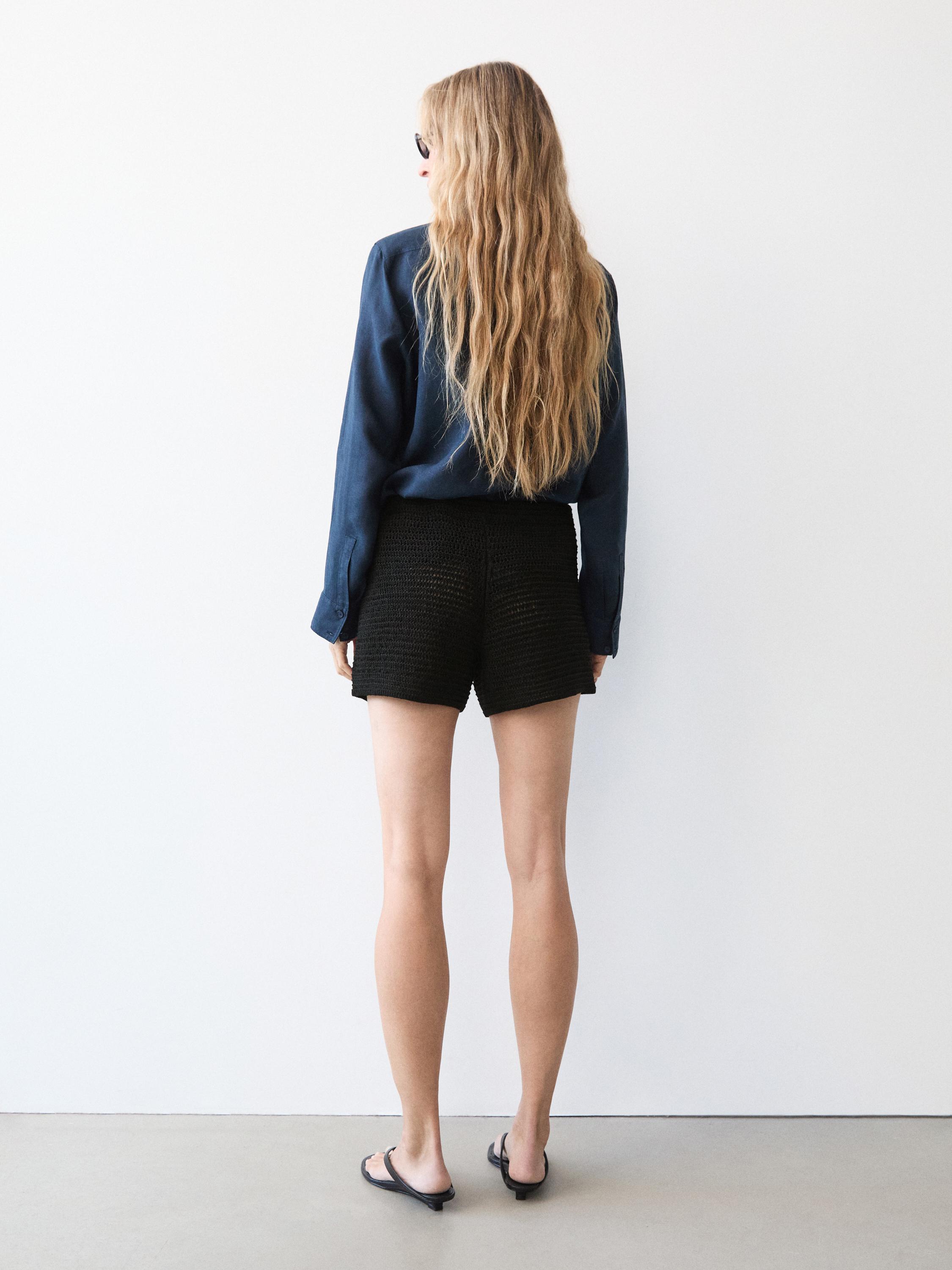 Short cotton blend knit Bermuda shorts — BLACK