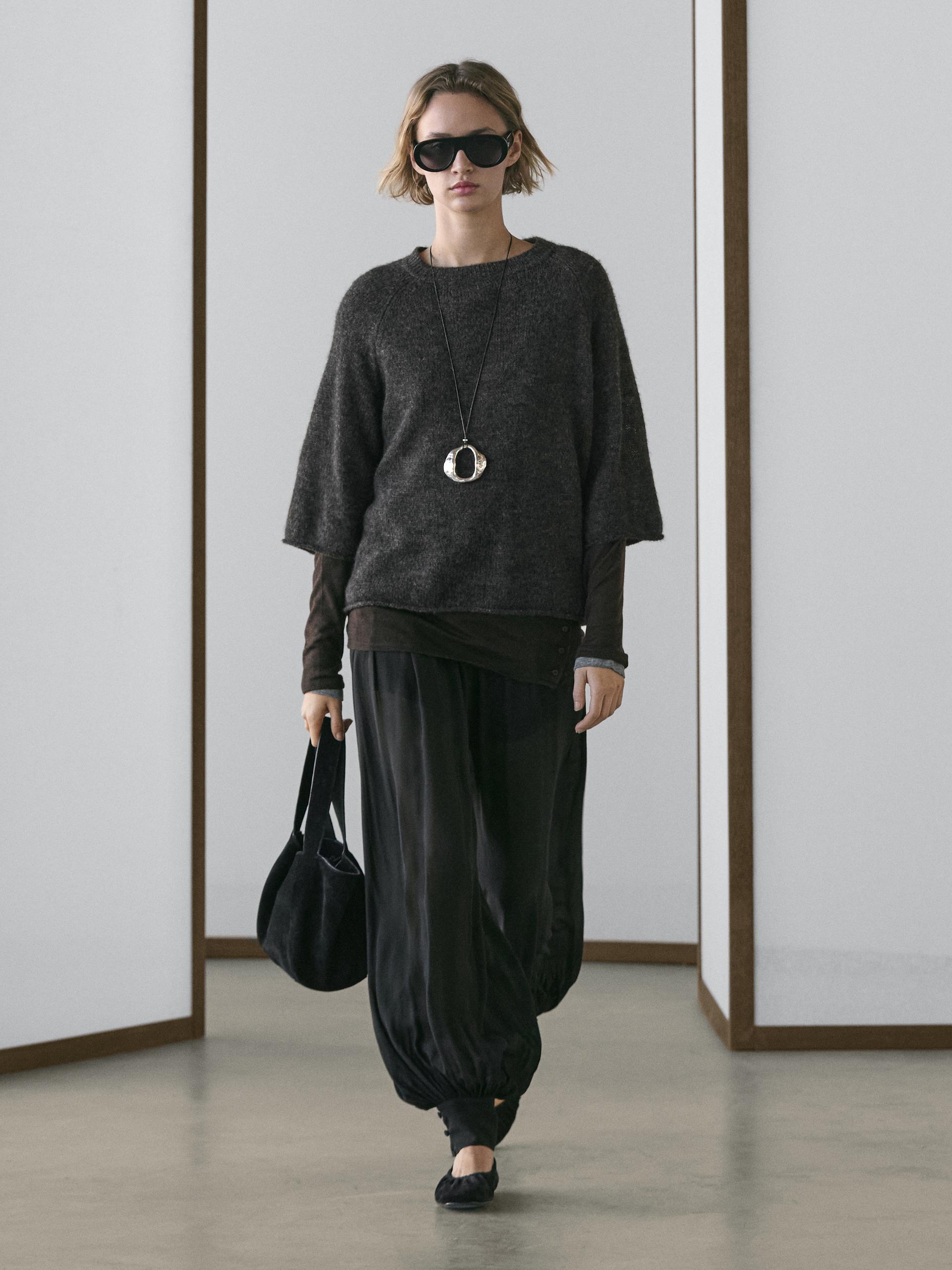 Maglia Con Maniche Raglan In Misto Lana E Alpaca - Grigio - Xs-S - Massimo Dutti - Femminile