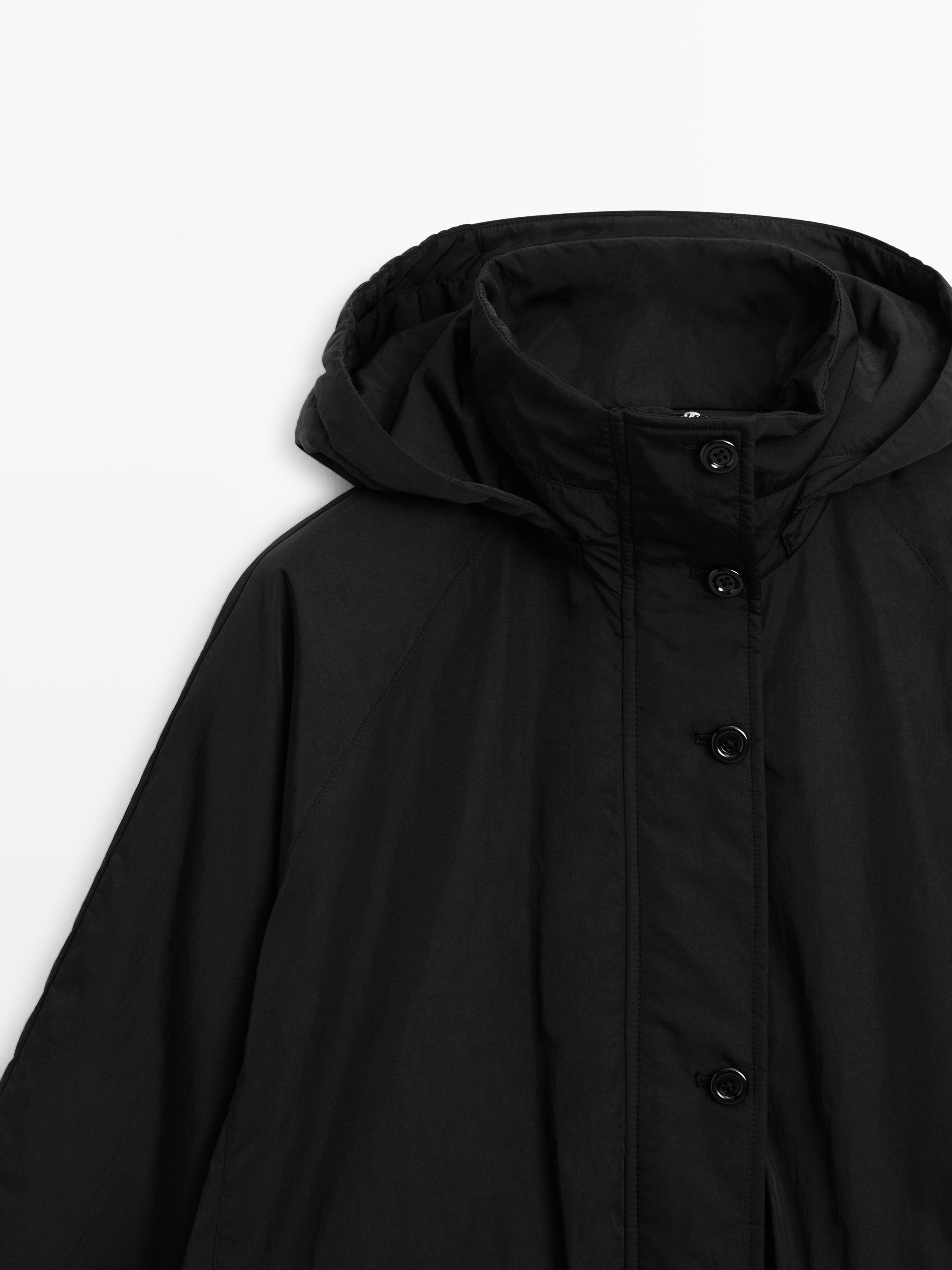 Long technical fabric parka — BLACK