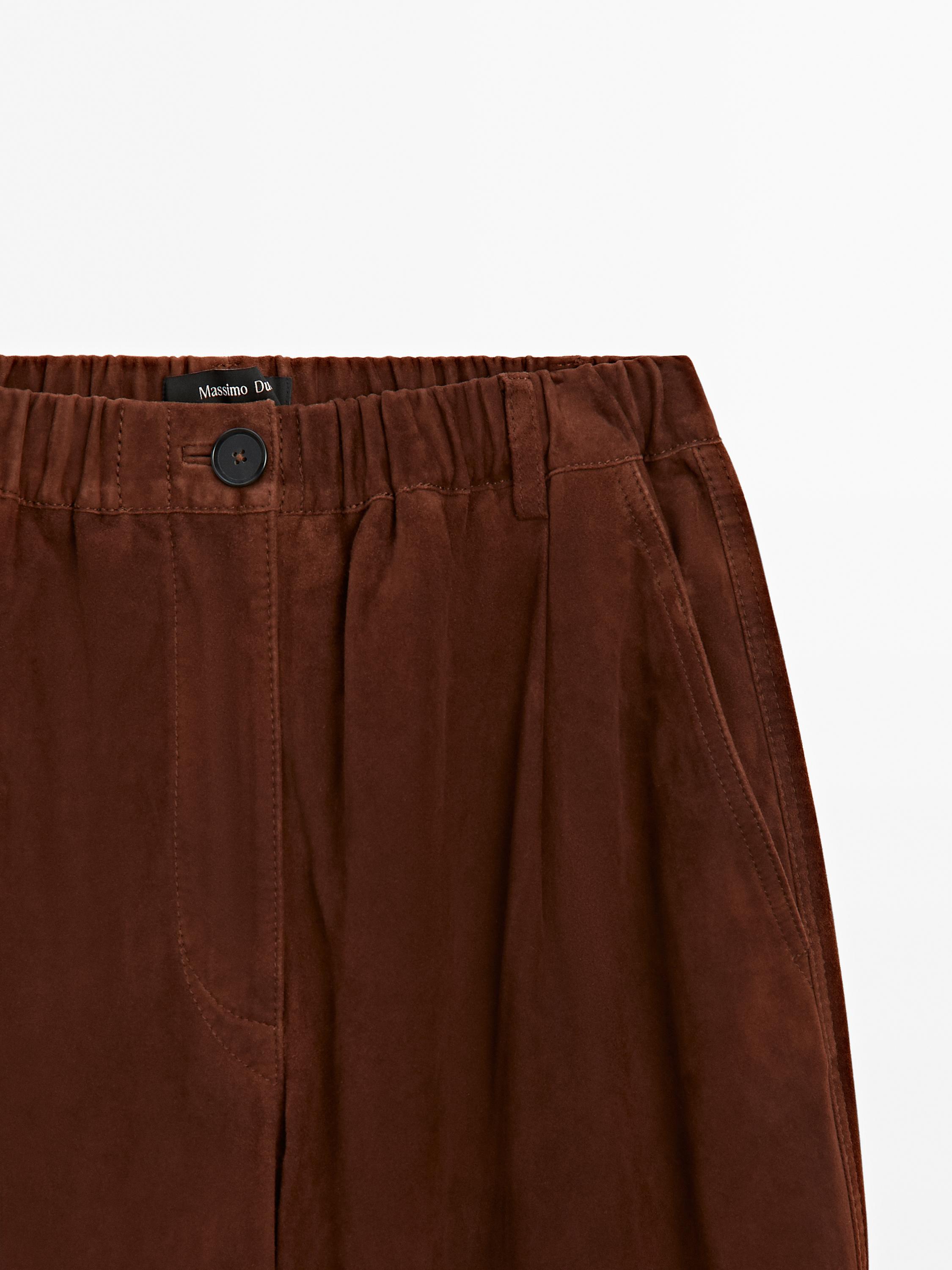Low-rise cropped suede leather trousers
