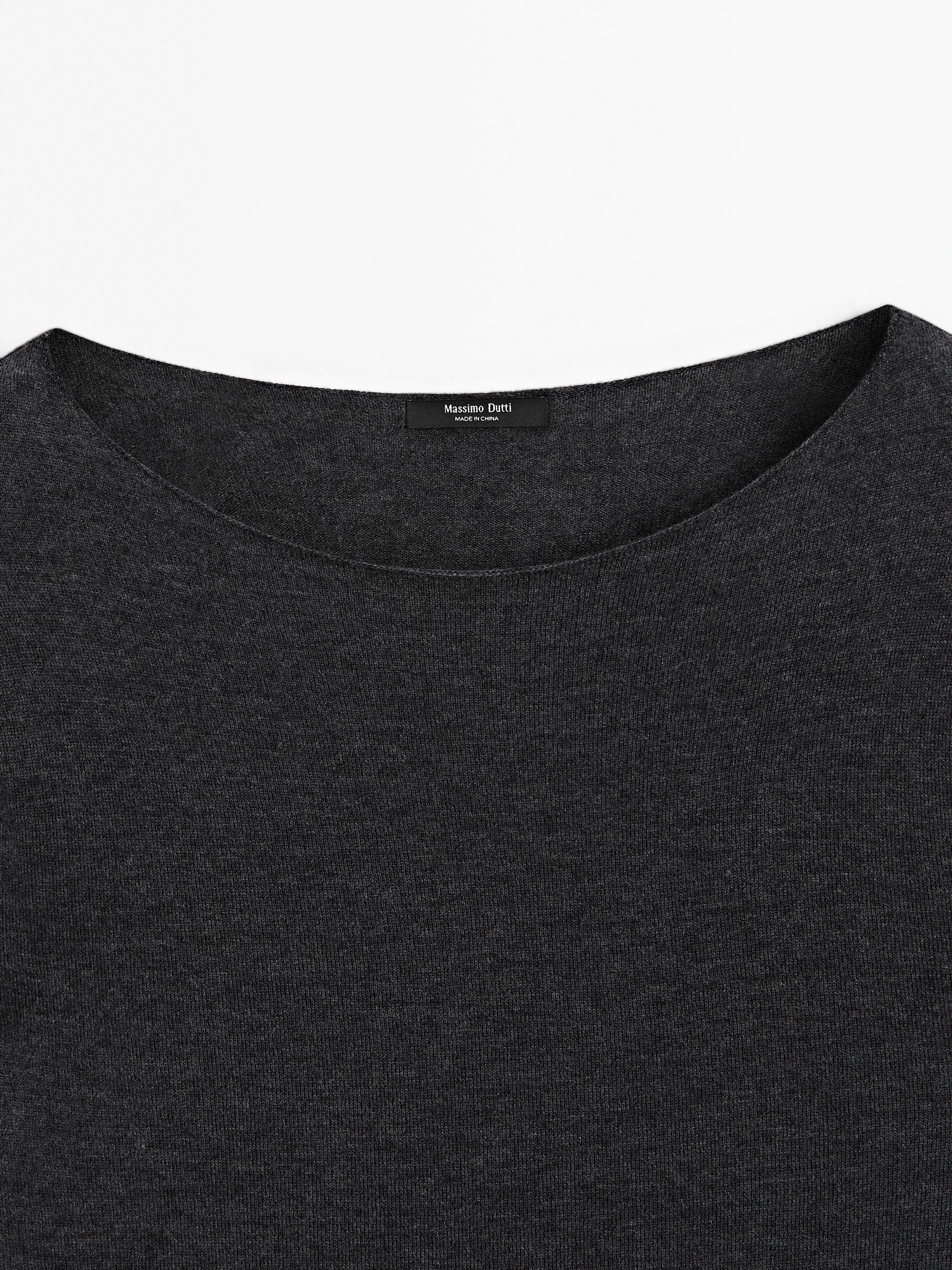 Wool blend boat neck sweater