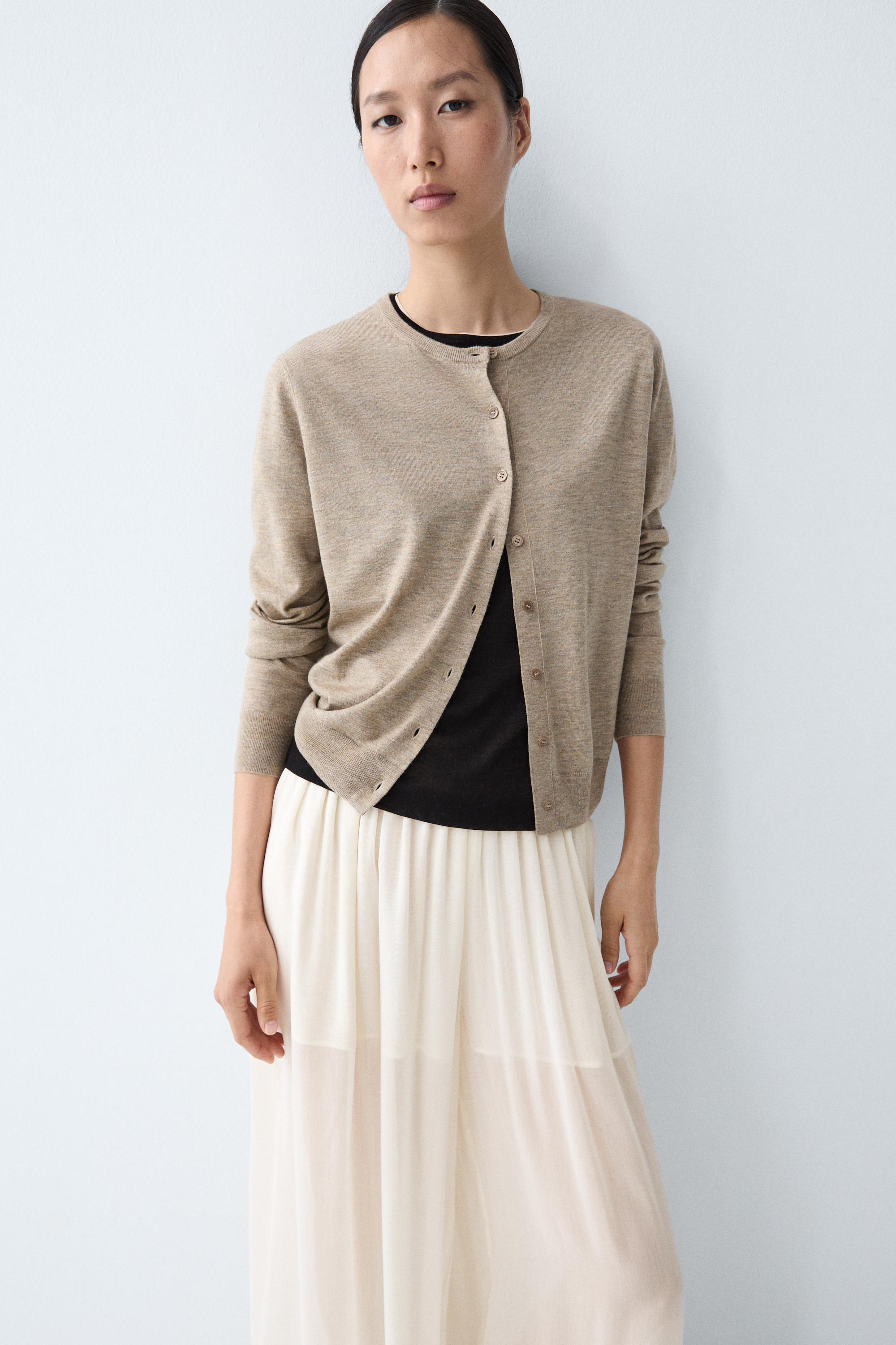 Fine-knit round neck cardigan