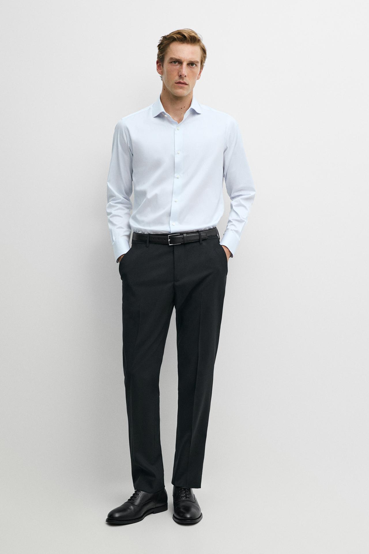 Slim fit striped 100% cotton shirt — SKY BLUE