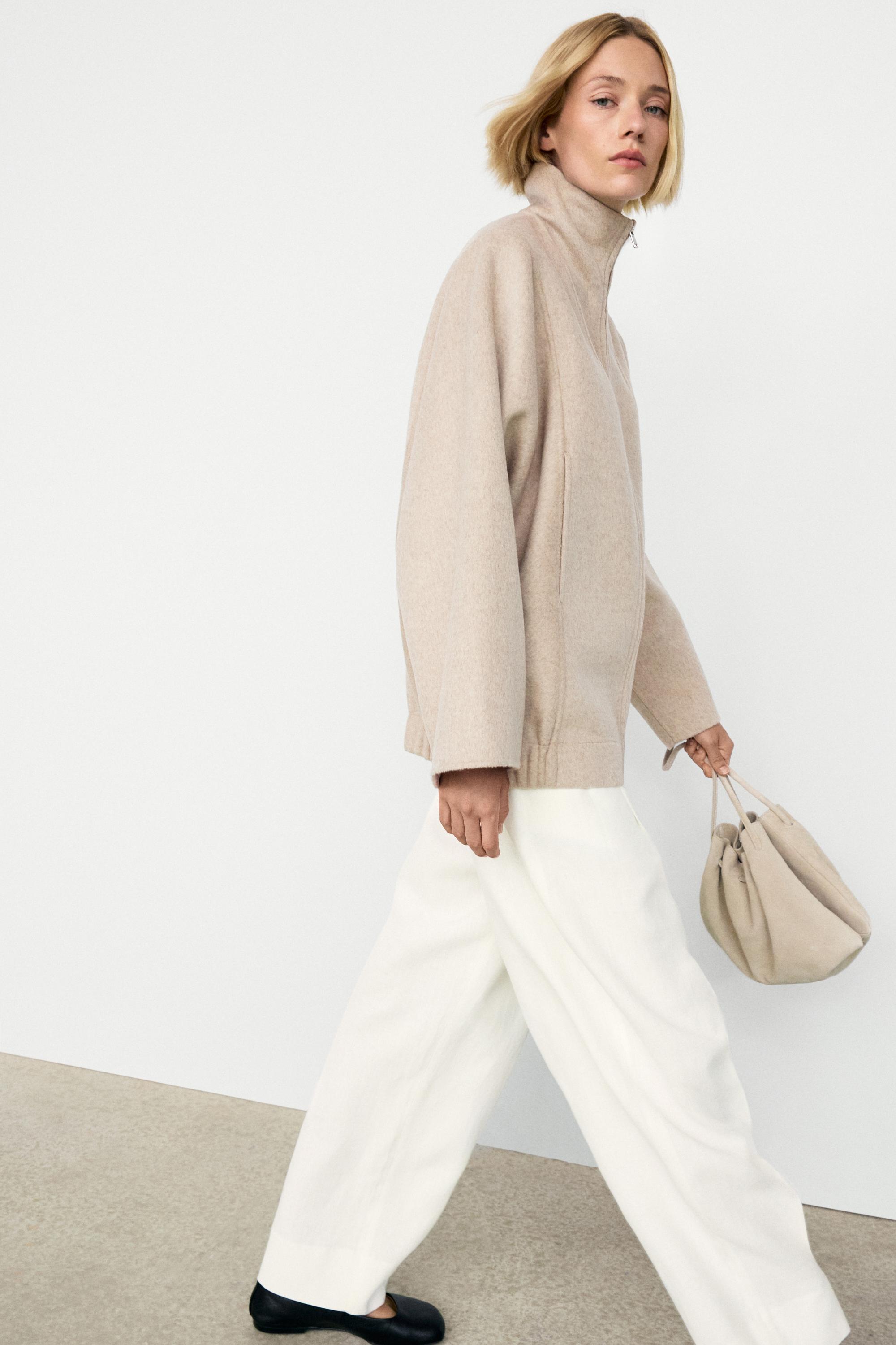 Wool blend bomber jacket — BEIGE