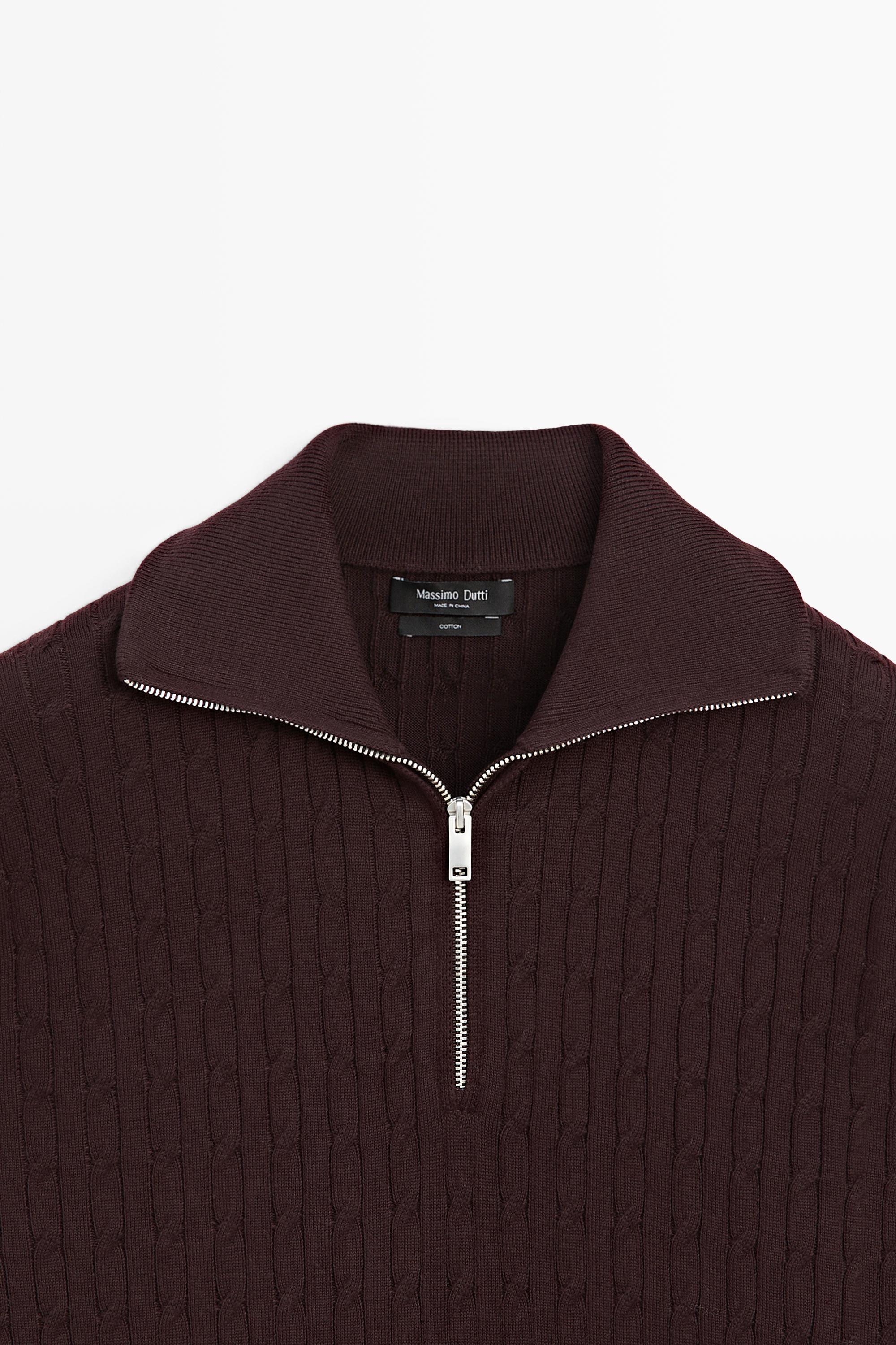 Mock neck knit zip sweater — BURGUNDY