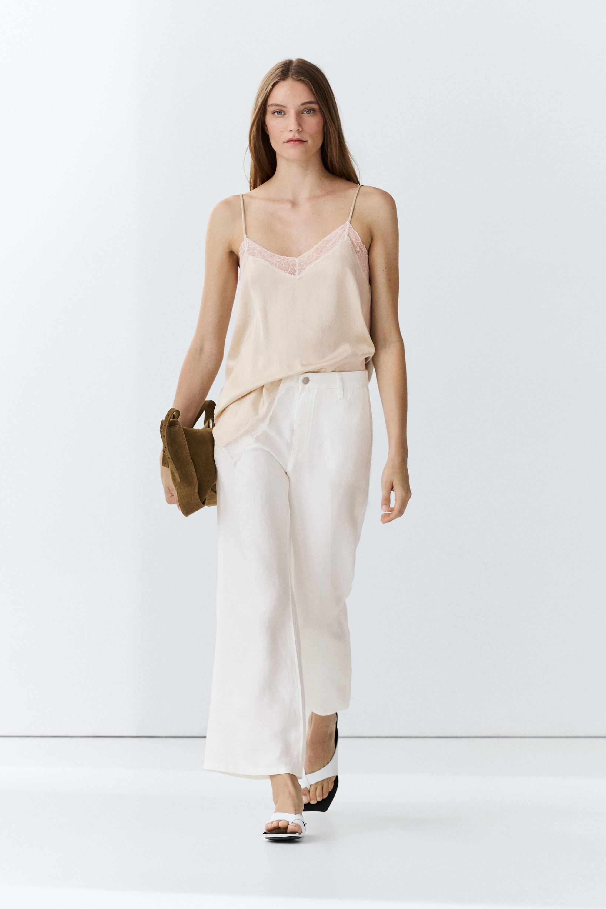 Pantaloni A Campana Cropped 100% Lino - Bianco Roto - 34 (It 38) - Massimo Dutti - Female-image