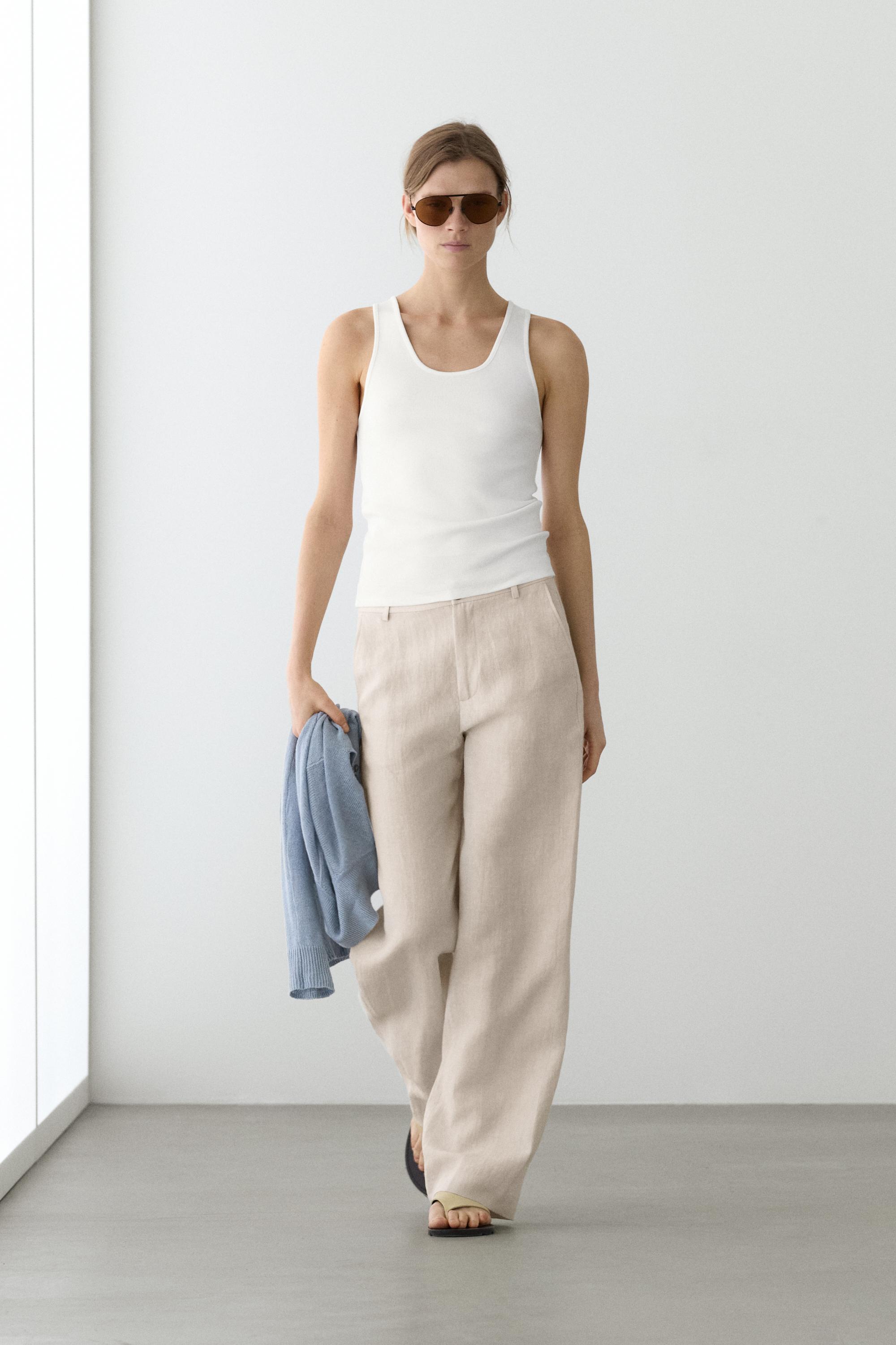 100% linen relaxed fit trousers — Off white
