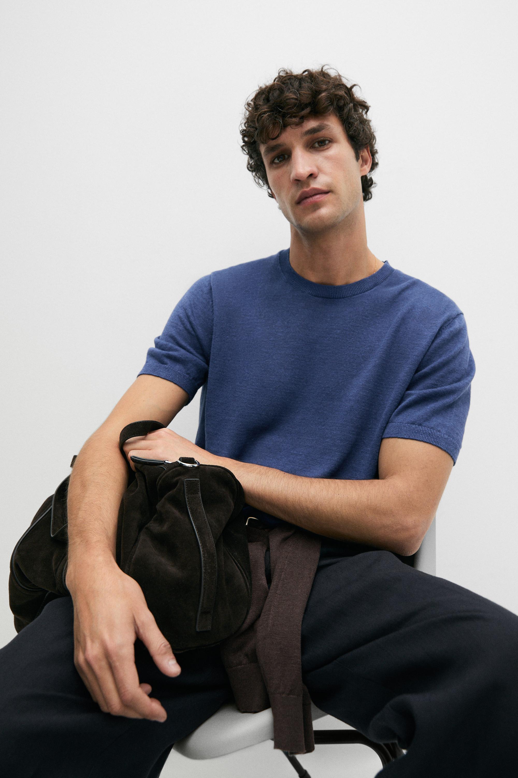 Lightweight 100% linen knit T-shirt — BLUISH