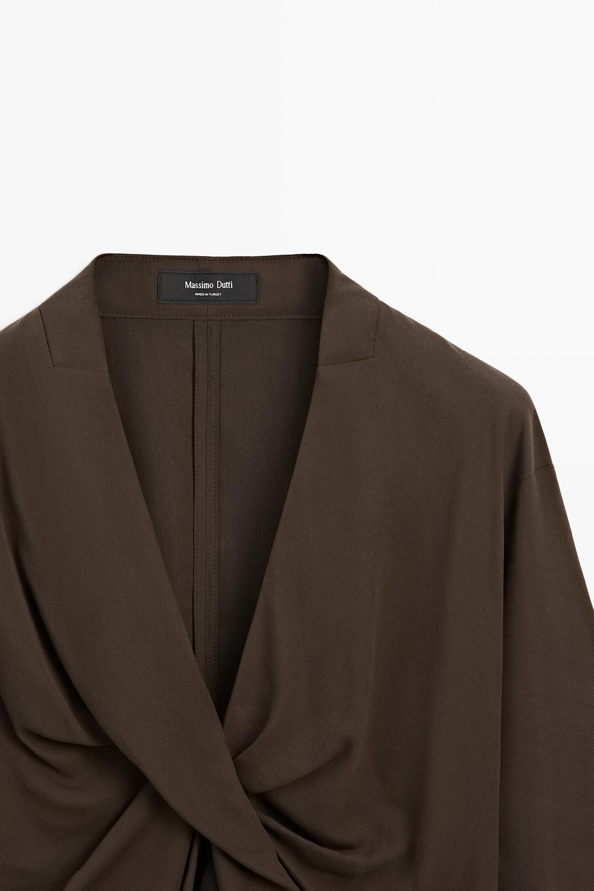 Flowing blouse with draped detail — BROWN