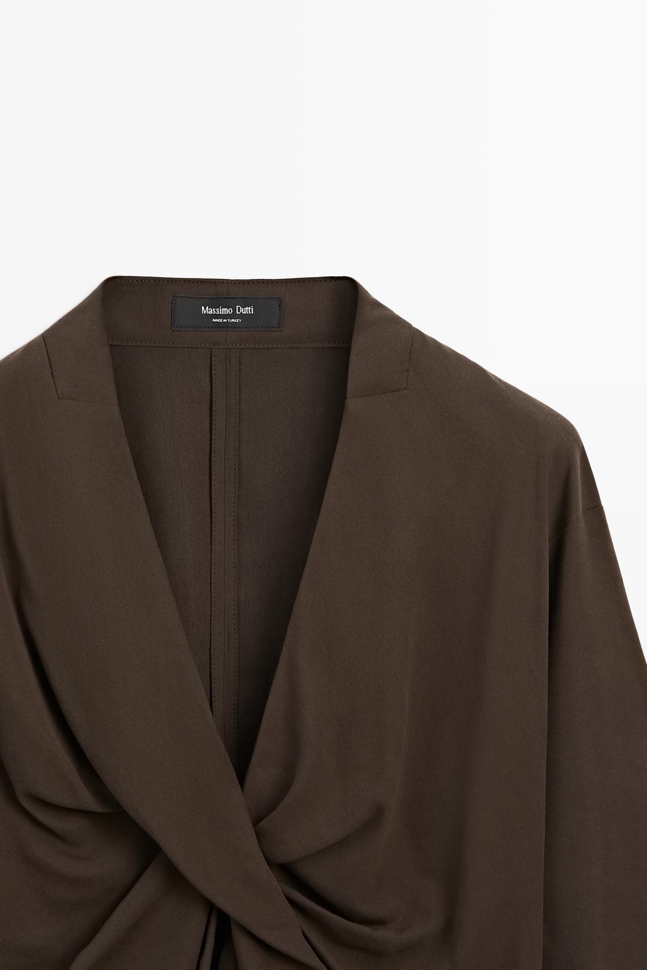 Flowing blouse with draped detail — BROWN