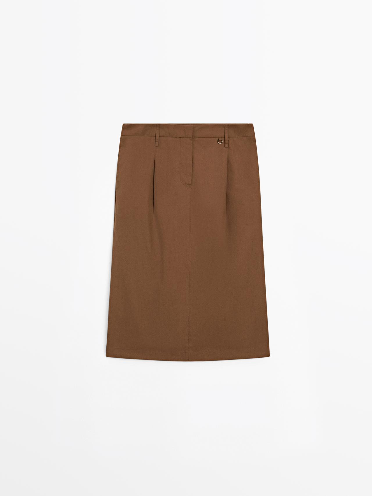 Massimo Dutti - Dame - Kort Nederdel Med Detalje I Taljen - Brun - 36