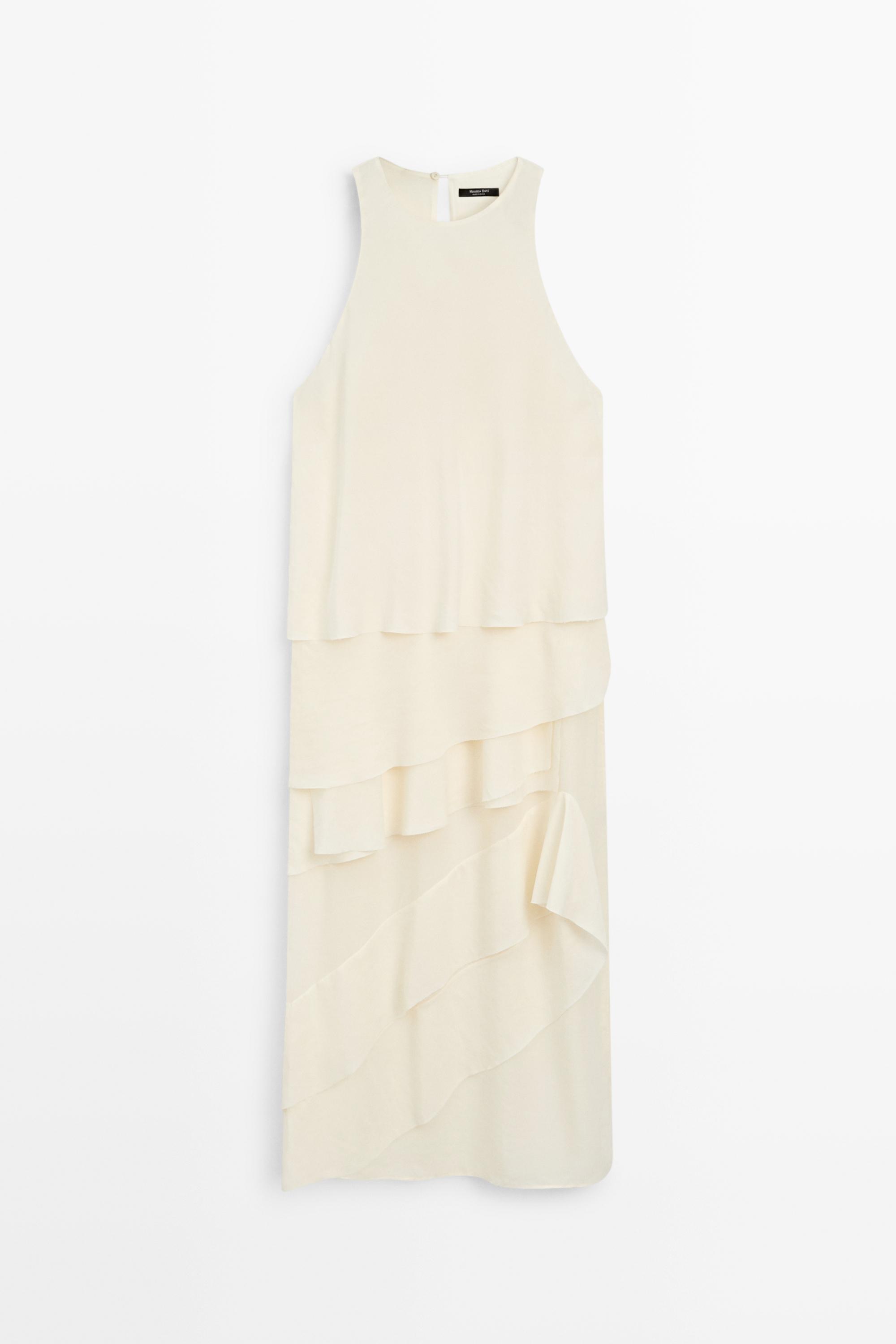 Flowing midi dress with ruffles — CREAM