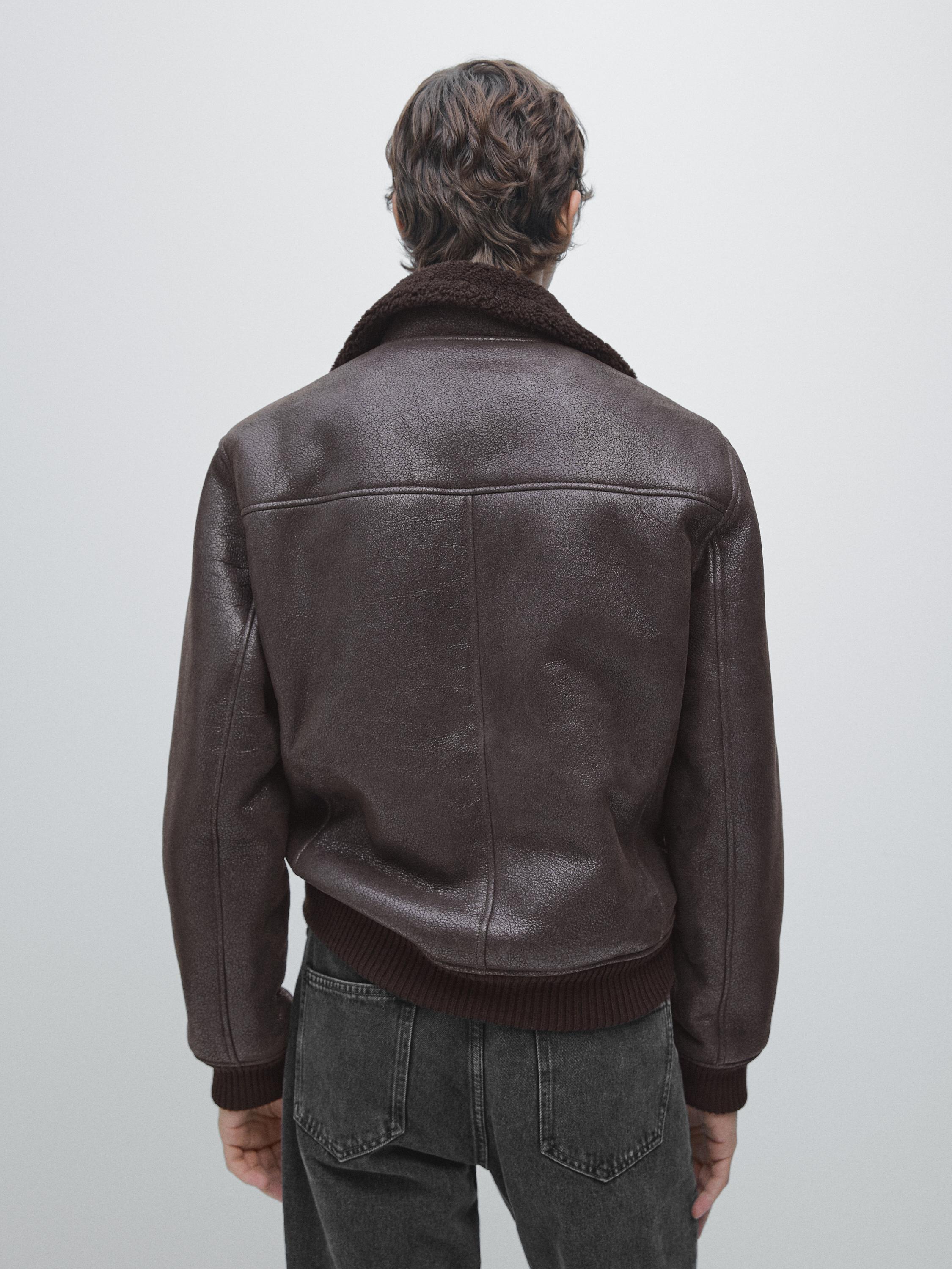 Short Double-Layered Leather Jacket With Fur - Marrone - M - Massimo Dutti - Male