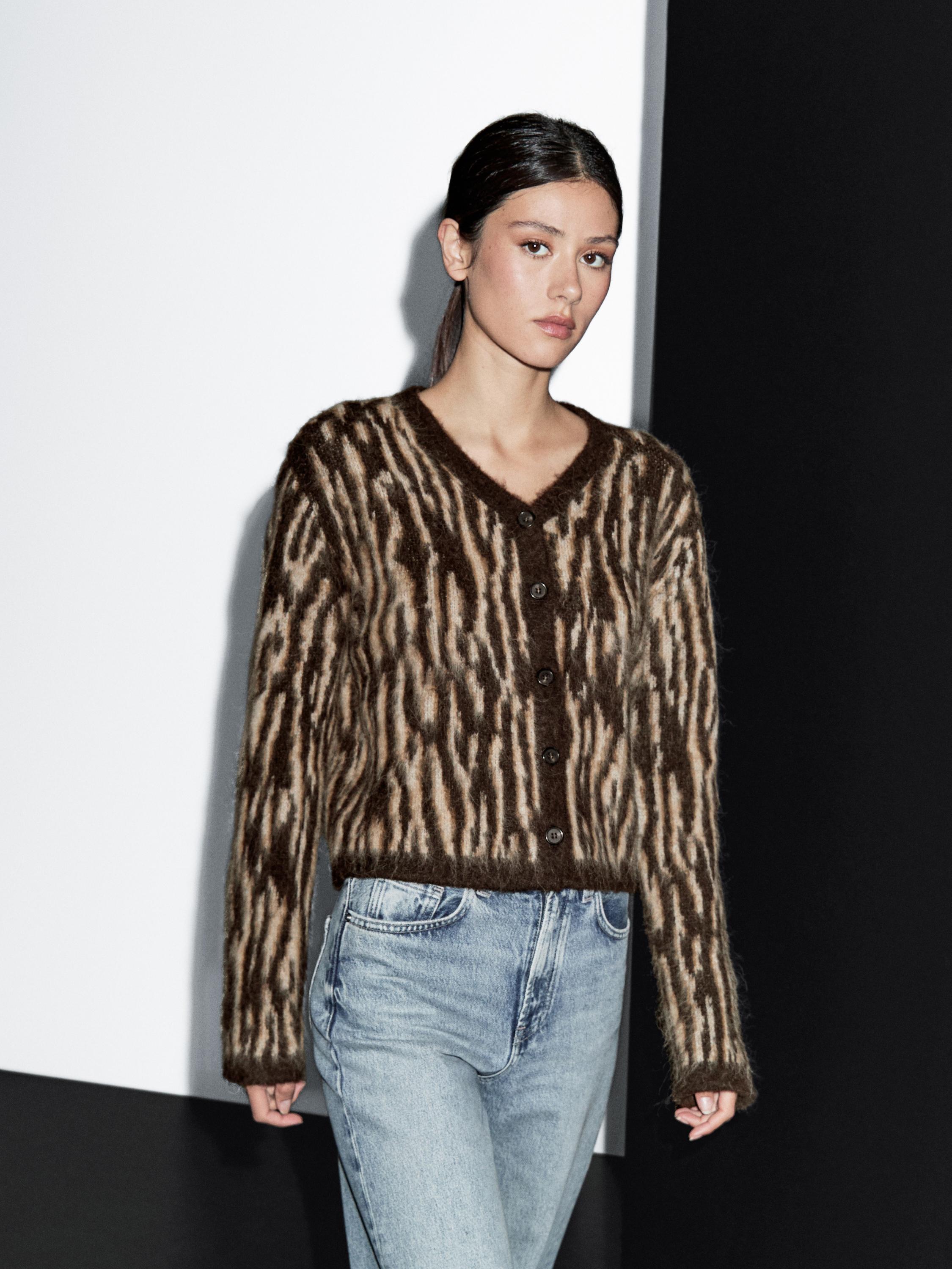 Alpaca wool blend animal print cardigan