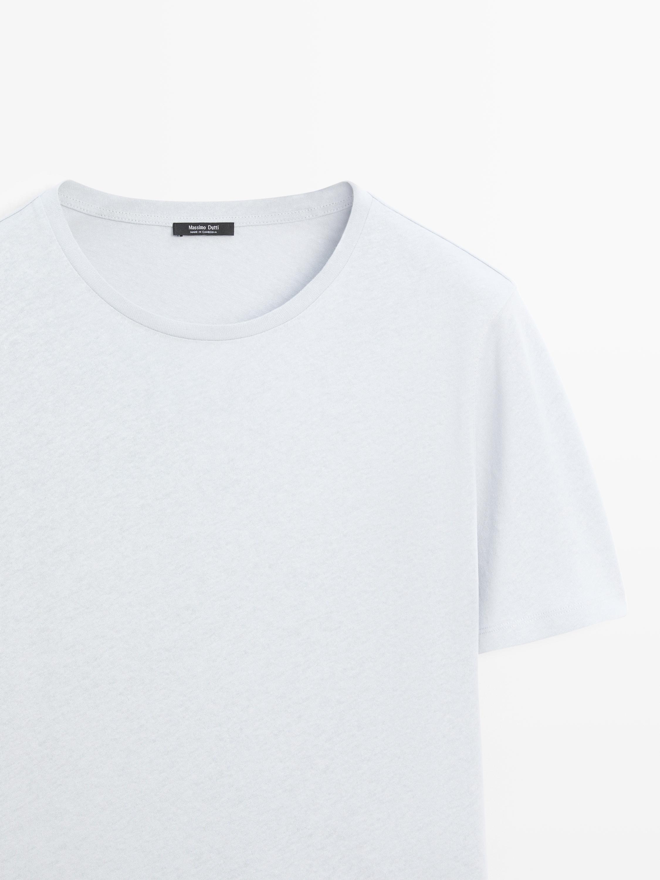 Short sleeve linen and cotton T-shirt — Light Blue