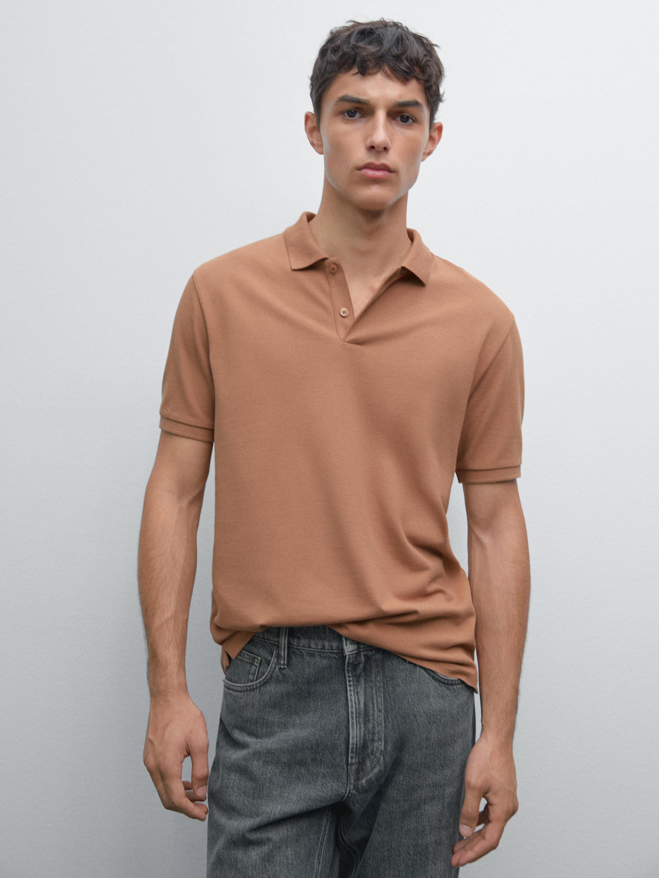 Micro textured piqué cotton polo shirt