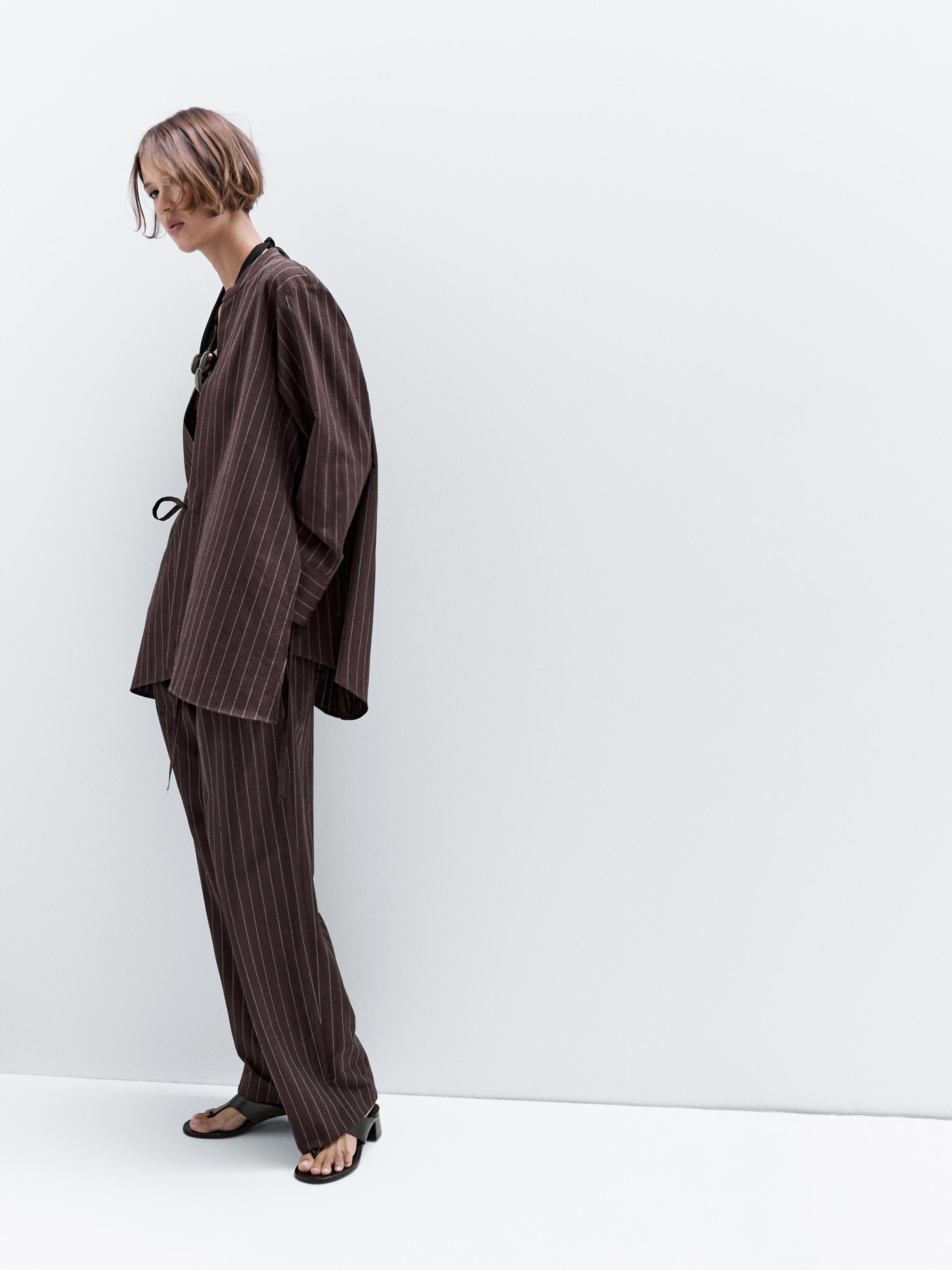 Flowing pinstripe kimono