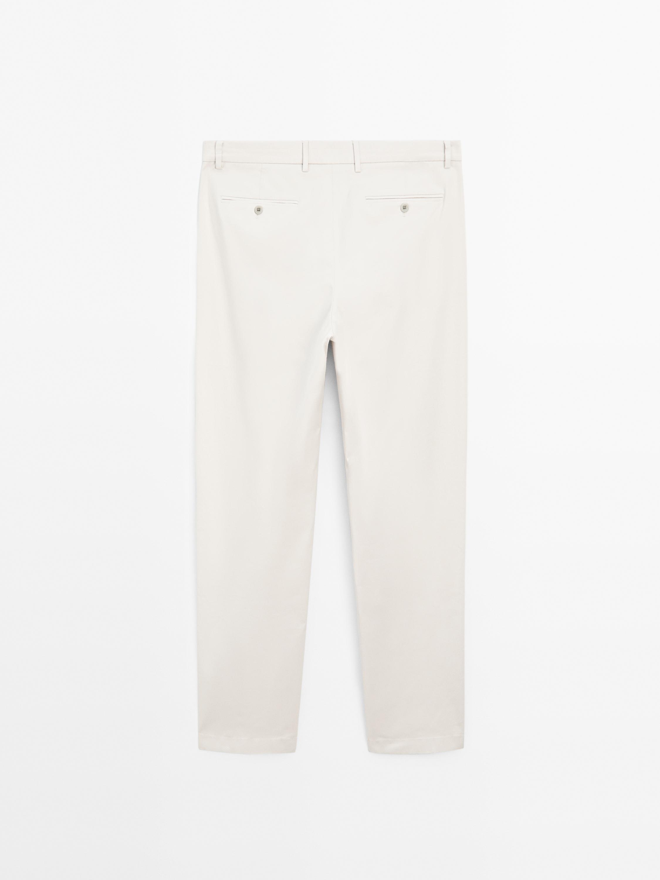 Cotton blend slim fit trousers