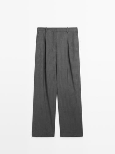 Pinstripe cool wool blend suit trousers — GREY 2
