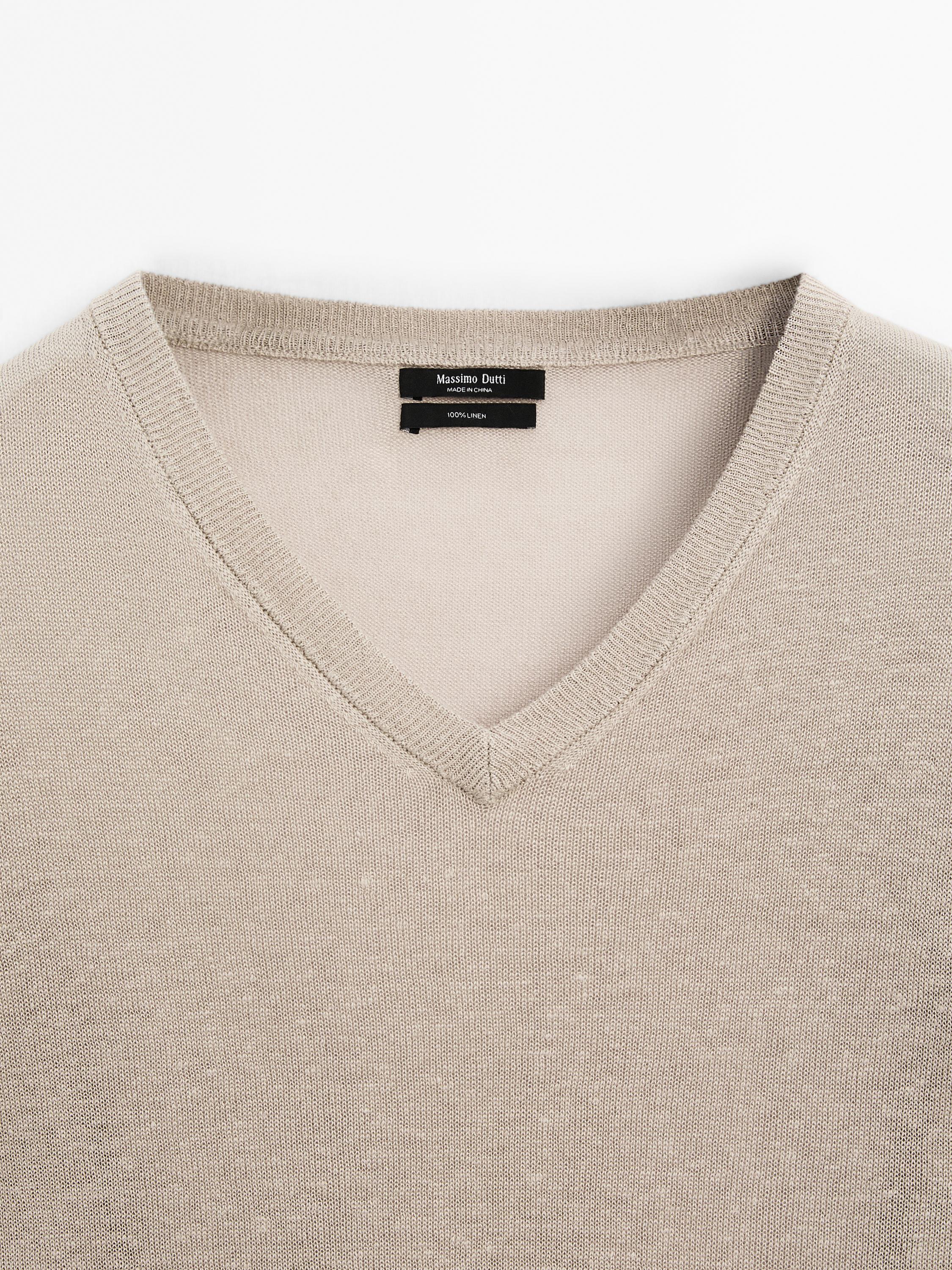 Linen V-neck knit sweater