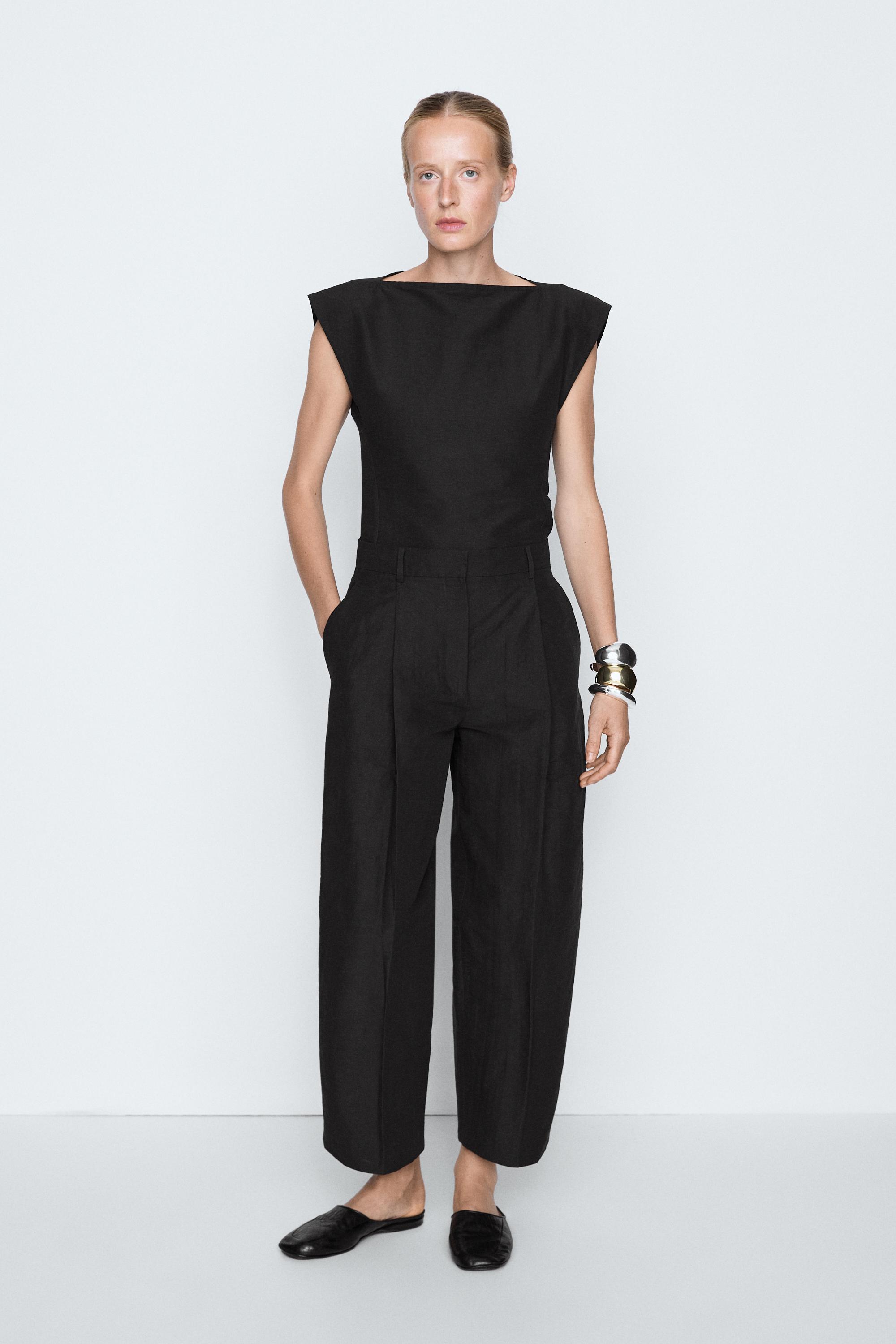 Pantaloni din amestec de in cu pliuri - STUDIO
