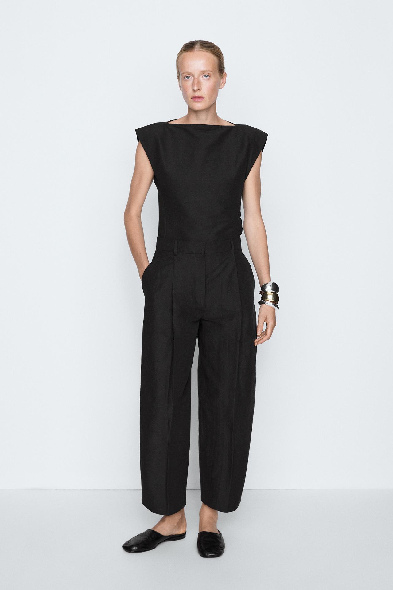 Linen blend pleated trousers - STUDIO — BLACK