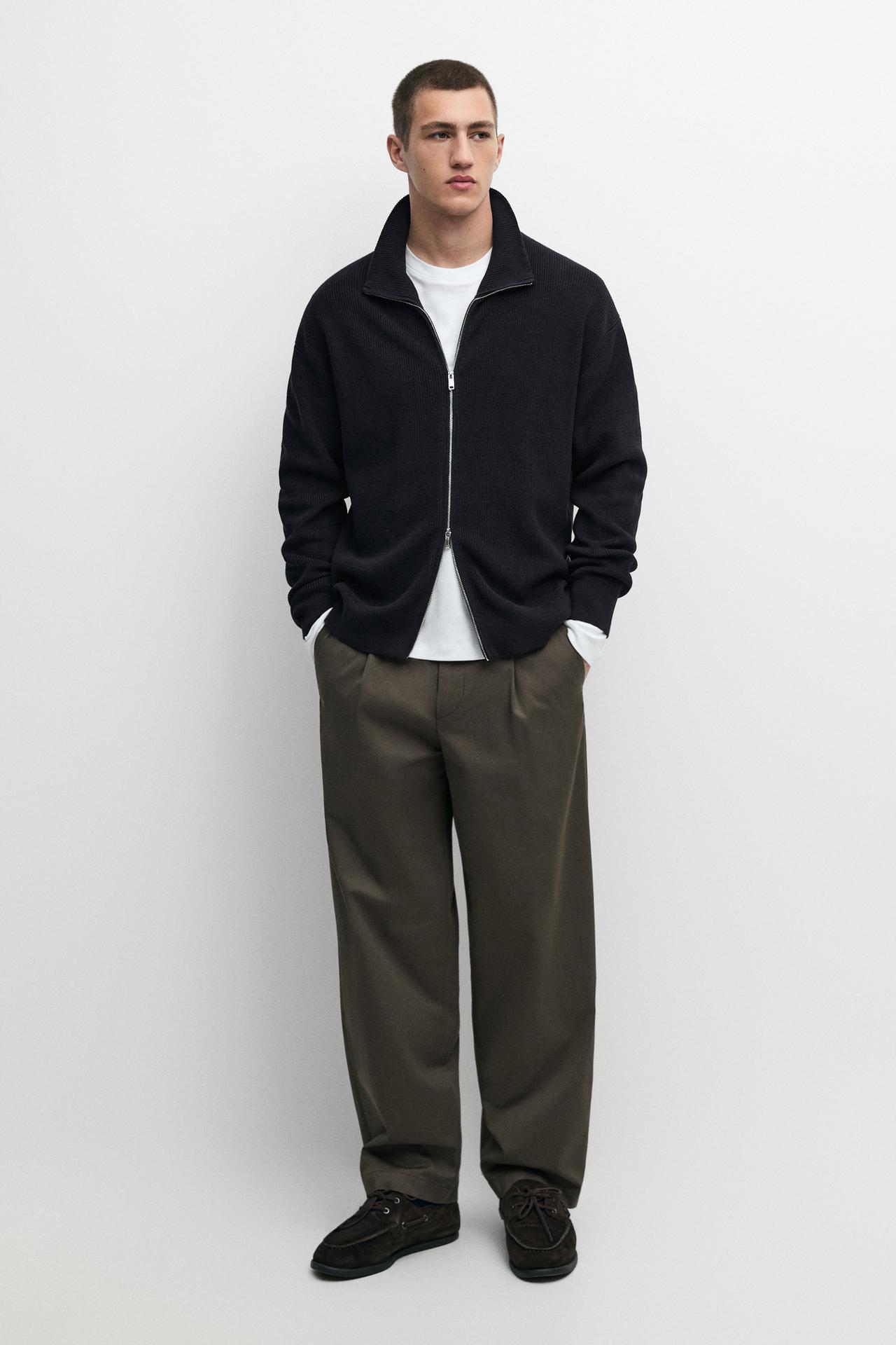 100% cotton ribbed knit cardigan — NAVY BLUE