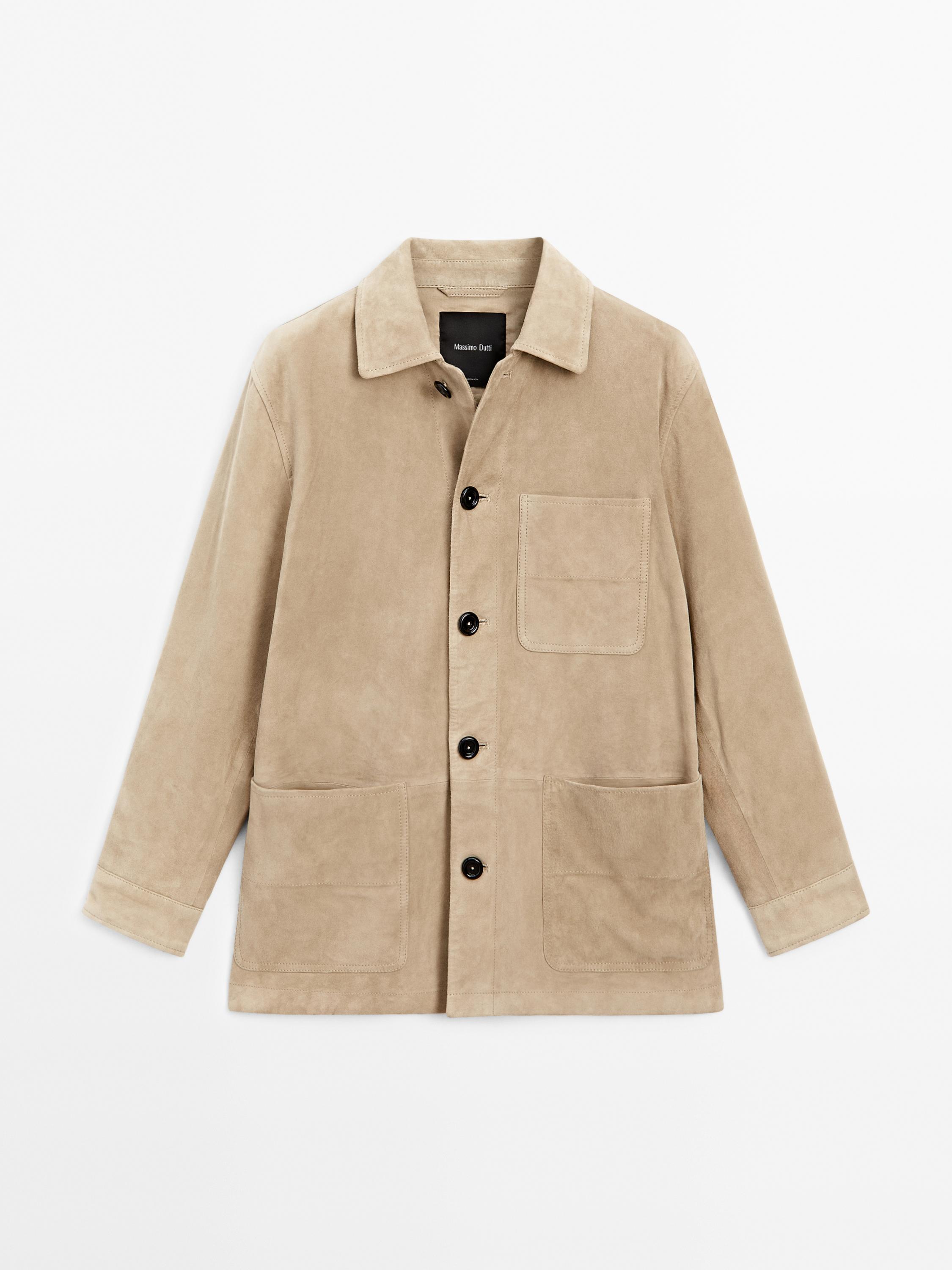 Suede leather mid jacket with pockets