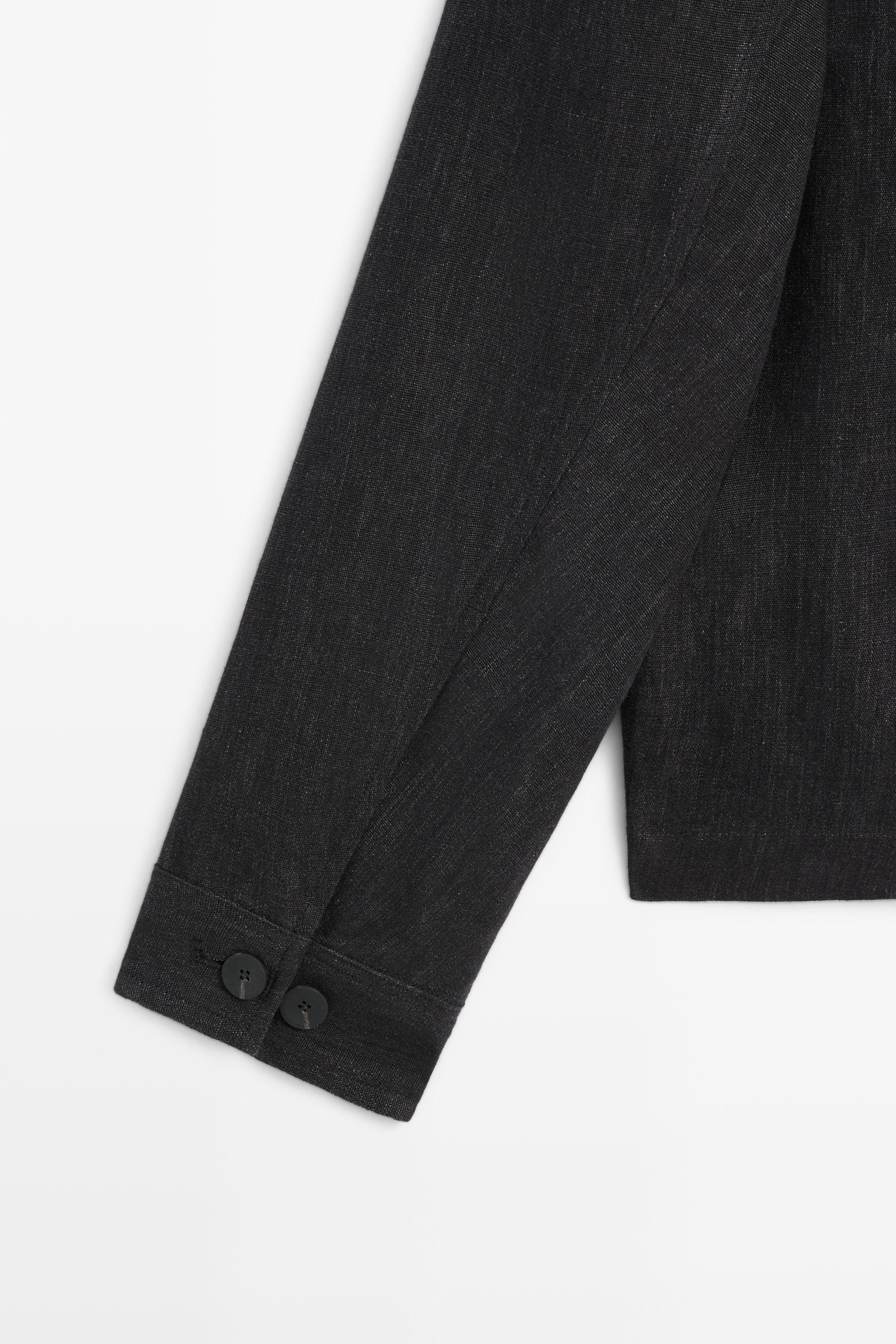 Linen total look zip-up jacket — GREY BLUE