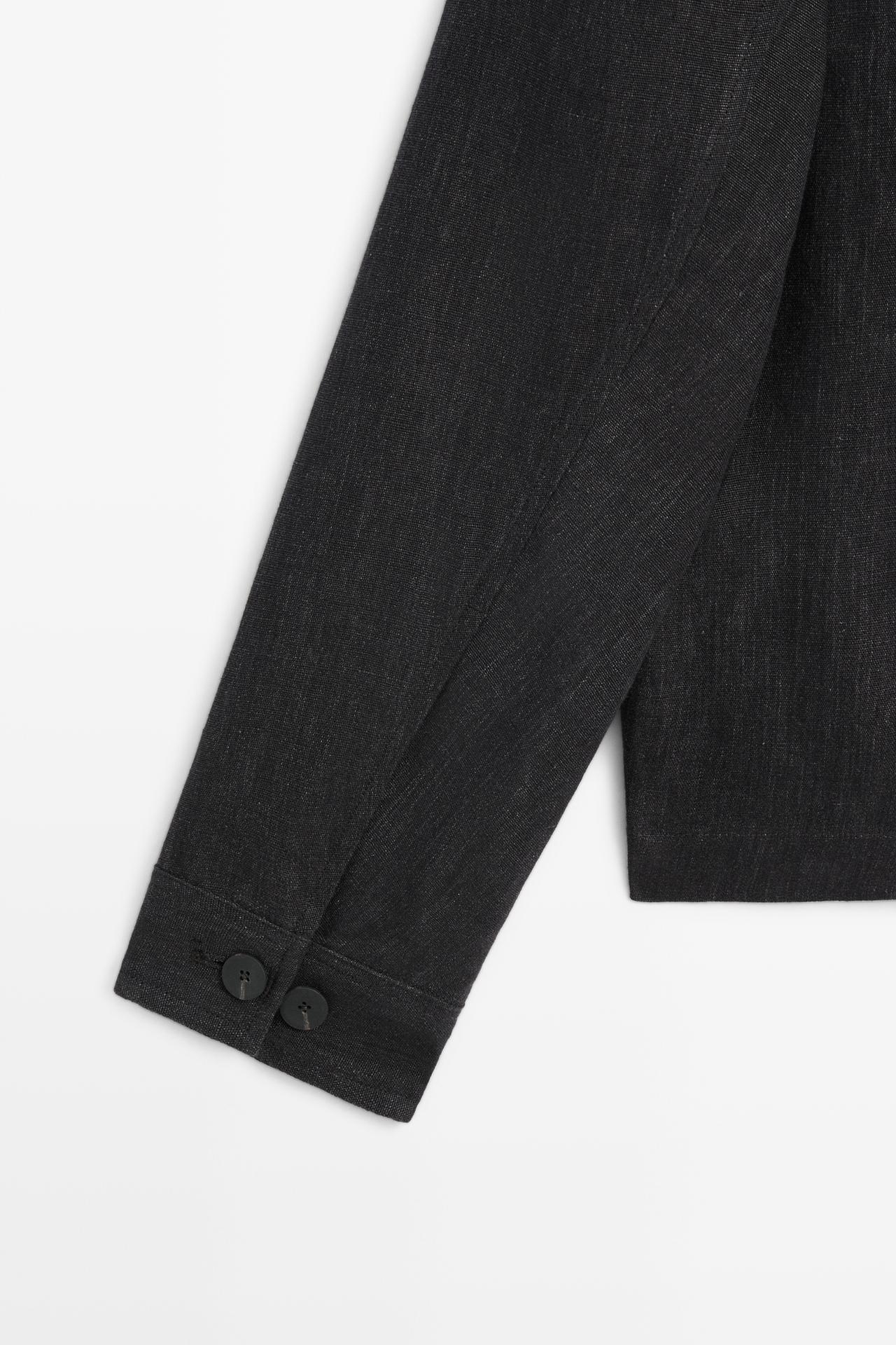 Linen total look zip-up jacket — GREY BLUE