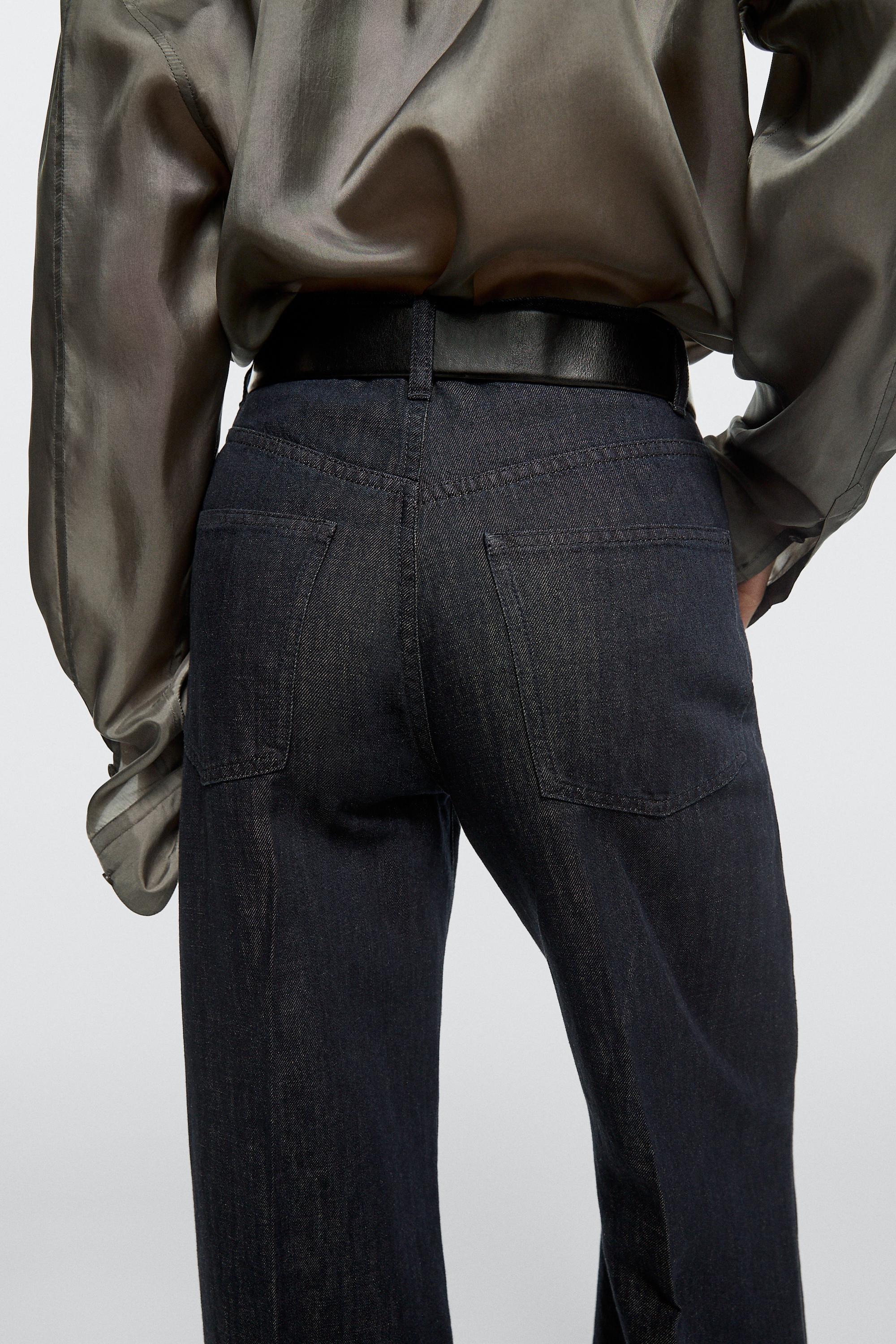 High-waist palazzo denim pants co-ord — DARK BLUE