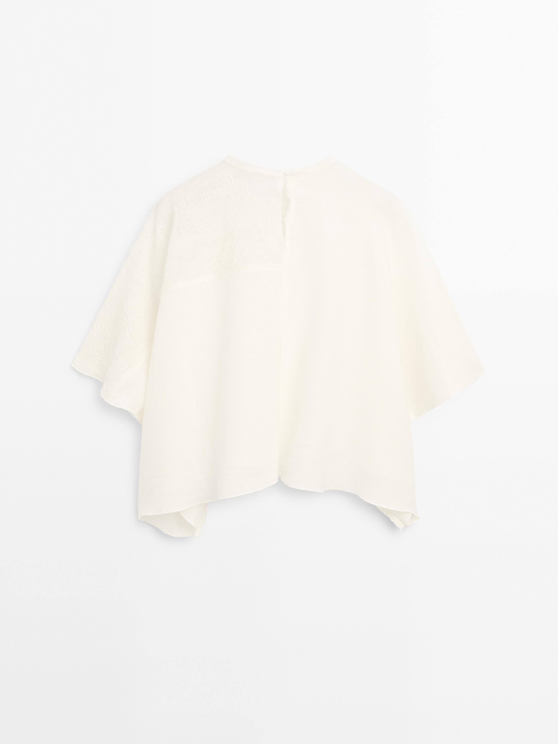 Flowing linen blend embroidered cape